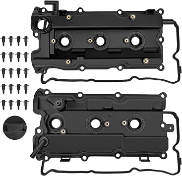 Front & Rear Engine Valve Cover with Gasket, Bolts, Cap Fit for Nissan 2002-2006 Altima, 2002-2008 Maxima, 2003-2007 Murano, 2004-2009 Quest, Infiniti 2002-2004 I35, V6 3.5L, 132648J102
