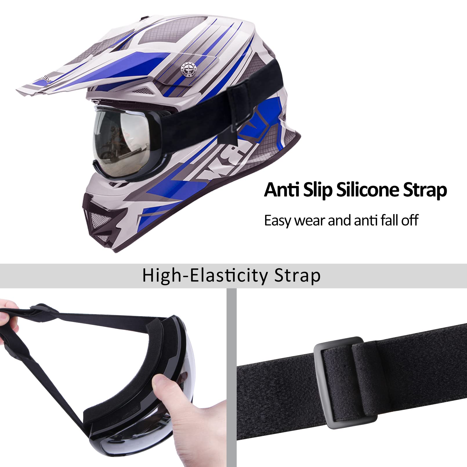 Gafas de motocicleta ajustables, ligeras, marco negro+lente transparente, unisex