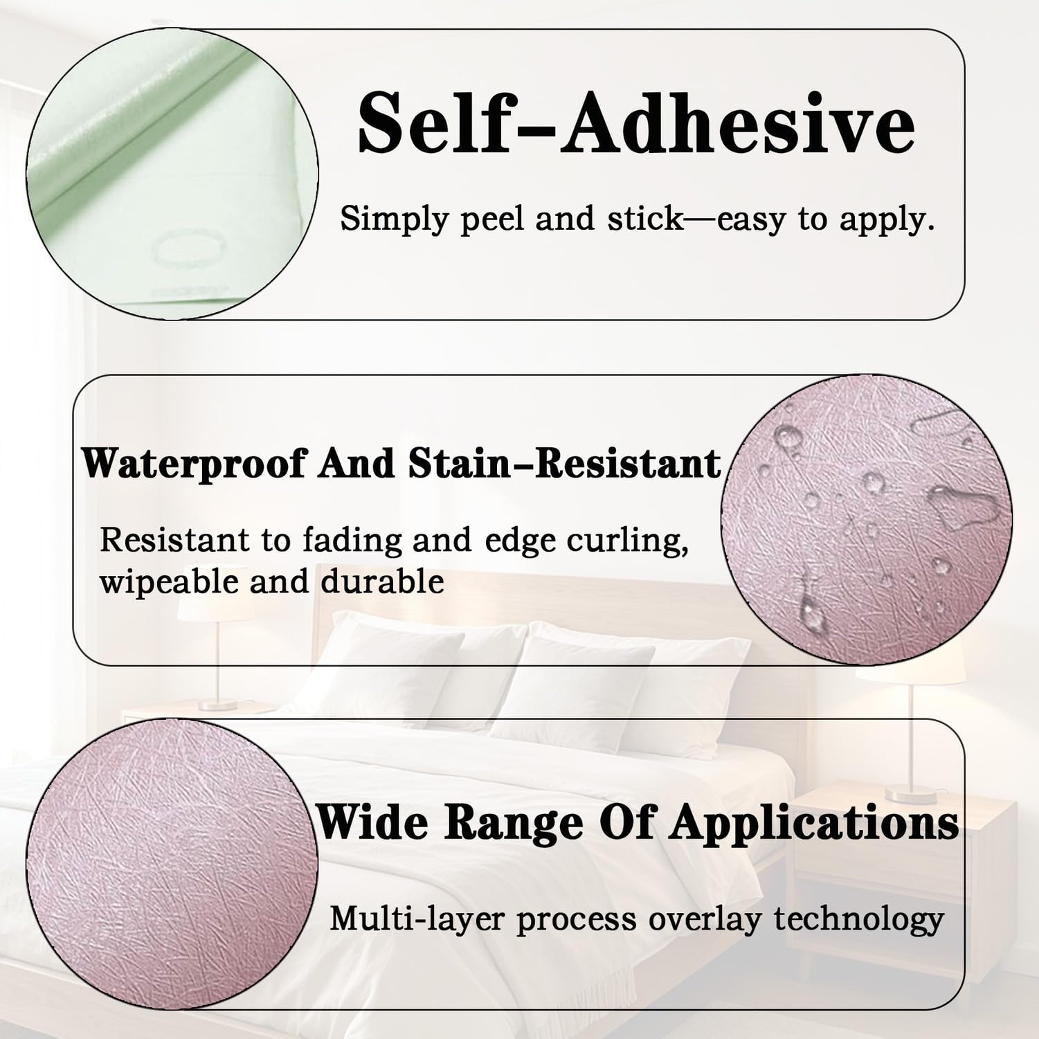 Vinilo Adhesivo Autoadhesivo Removible Impermeable Moderno Papel Pintado Pelar y Pegar para Muebles, Encimeras y Revestimiento de Paredes, Pink, 60cmx5m