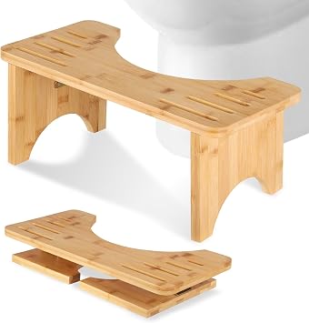Bamboo Toilet Stool Squat for Adults and Kids, Foldable Poop Stool for Bathroom, Potty Step Tool Improve Bathroom Posture and Comfort, Toilet Step Squatty Tool for Adults Seniors Kids