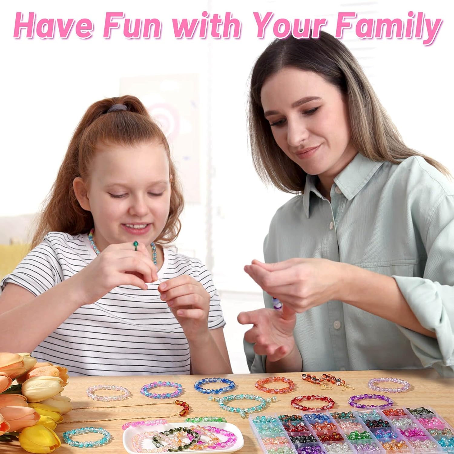 shynek 1400 Pieces 6mm Round Glass Beads for Bracelets, 28 Colors Bracelet Beads, Glass Crystal Beads for Jewelry Making, Bracelet Making and DIY Crafts(Crackle Color) - Image 7