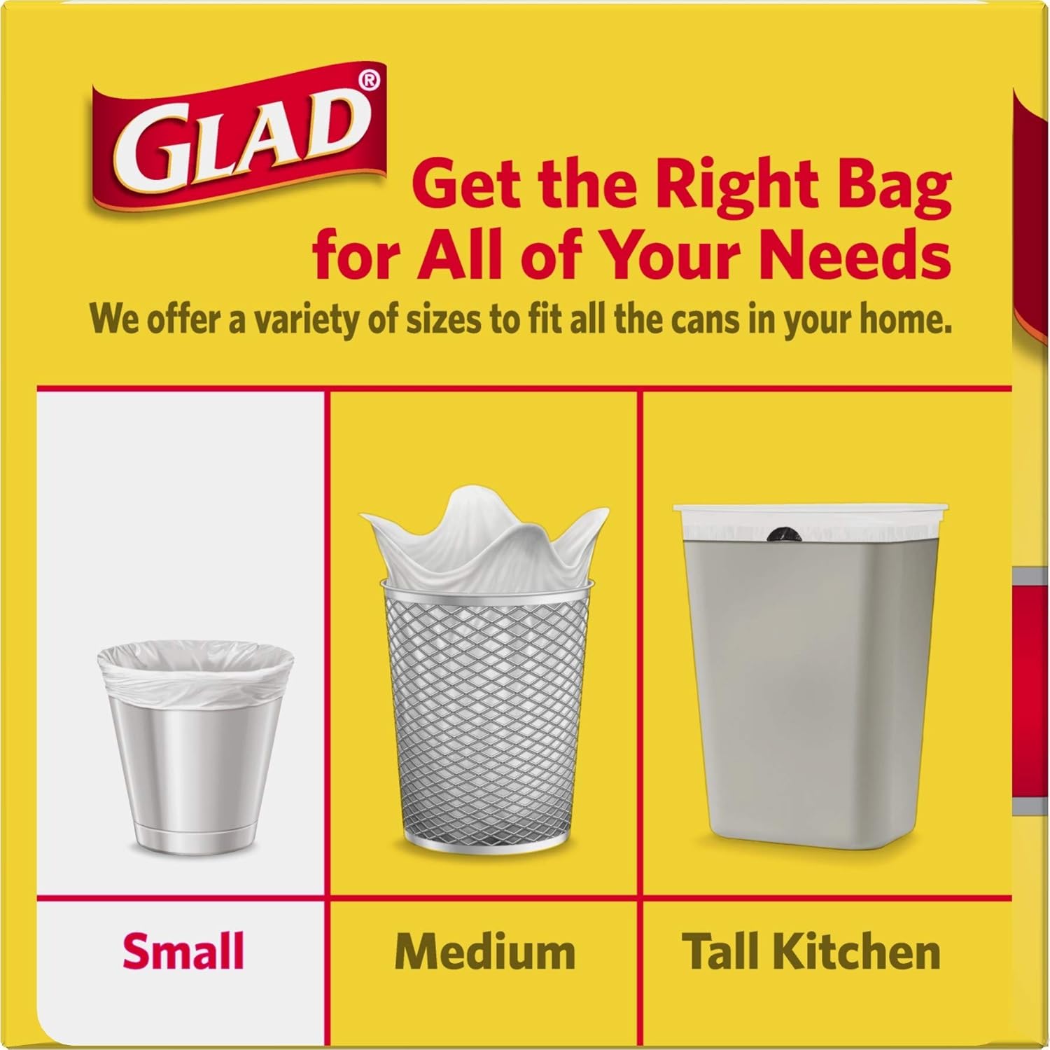 Glad Trash Bags, Small Garbage Bags - 4 Gallon White Trash Bag - 30 Count