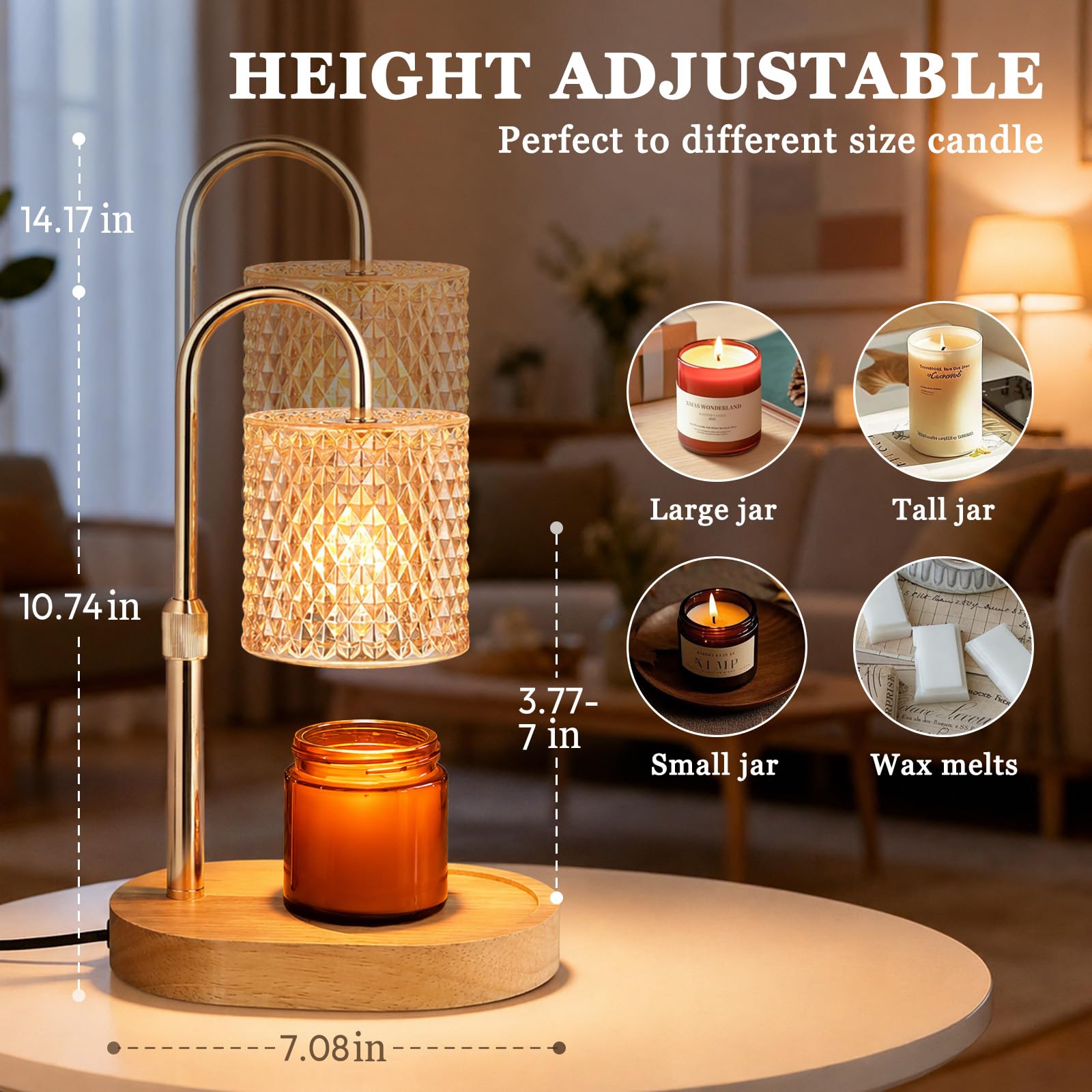Lampada scalda candela con timer dimmerabile, altezza regolabile con 2 lampadine, scaldacera per la casa, camera da letto, regalo per riscaldamento della casa, regalo per donne
