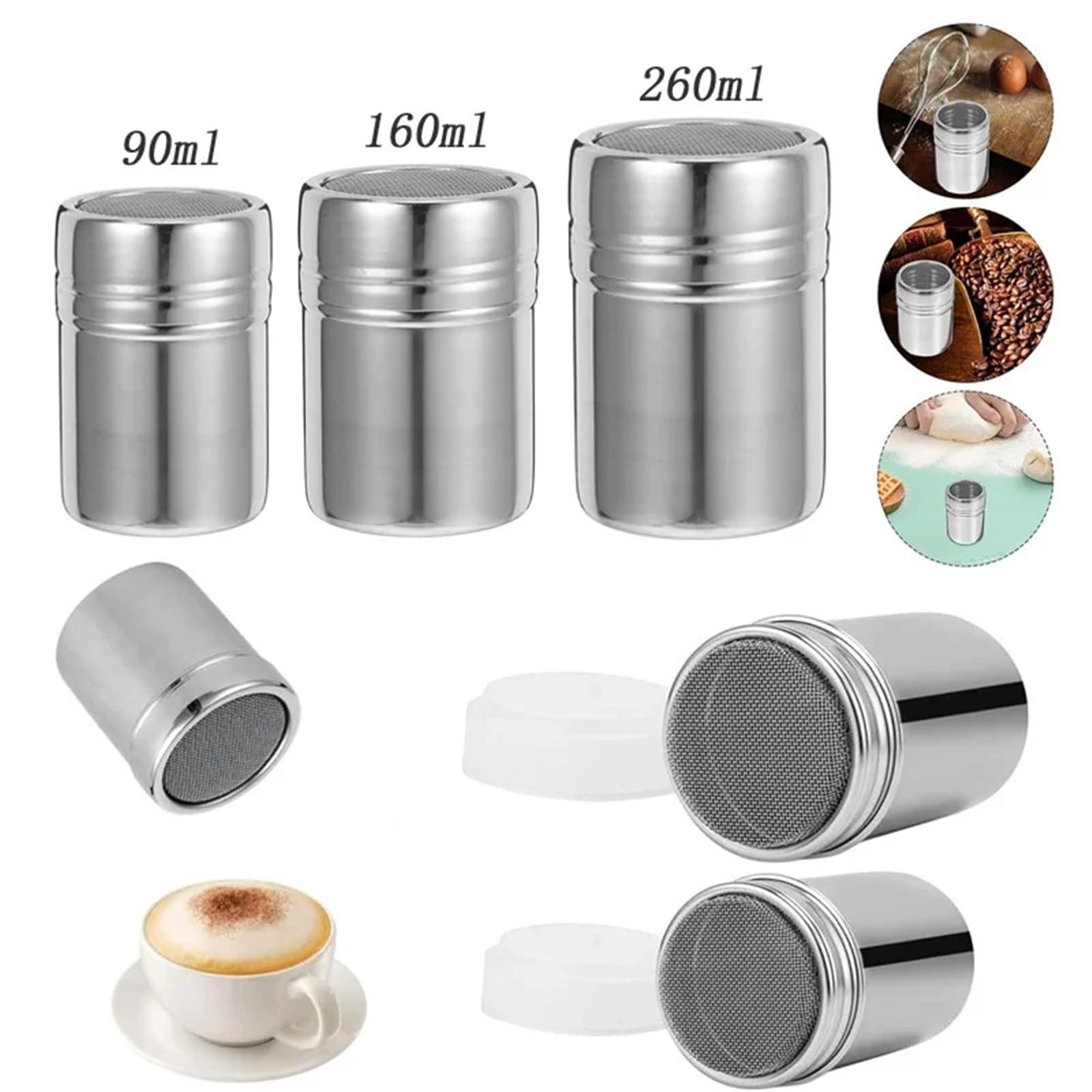 3 uds tarro de especias acero inoxidable tapa giratoria pimentero Para Casa | Salero for glaseado de cacao y azúcar en polvo(L)