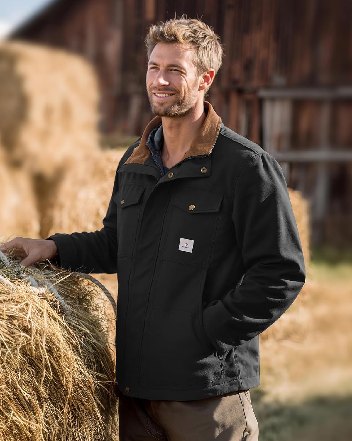 HISEA Winter Work Jackets for Men, Water Resistant Hooded Duck Canvas Coat, Relaxed Fit Insulated Utility Jacket with Pockets - Image 3