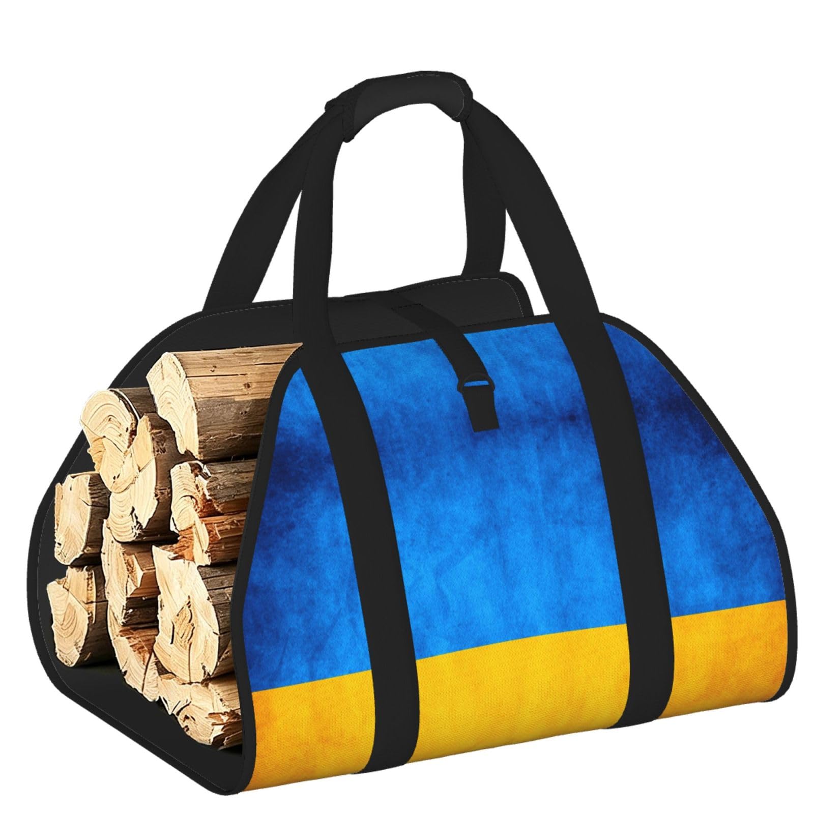 Ukrainian flag Printed Firewood Carrier Bag, Log Tote with Open-Ended Design for Camping Outdoor Wood Hauling