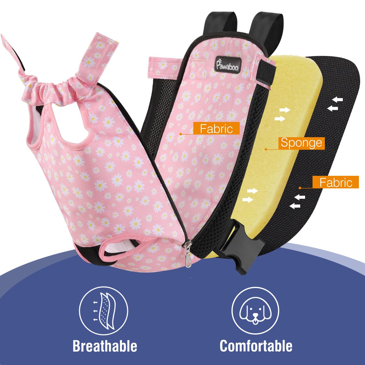 Pawaboo Sac de Transport de Voyage Sac à Dos de Transporteur Ventral Poitrine pour Petit Chien Chiot Chat pour Traveling Hiking Camping etc, Extra Large, Noir & Rose Marguerite