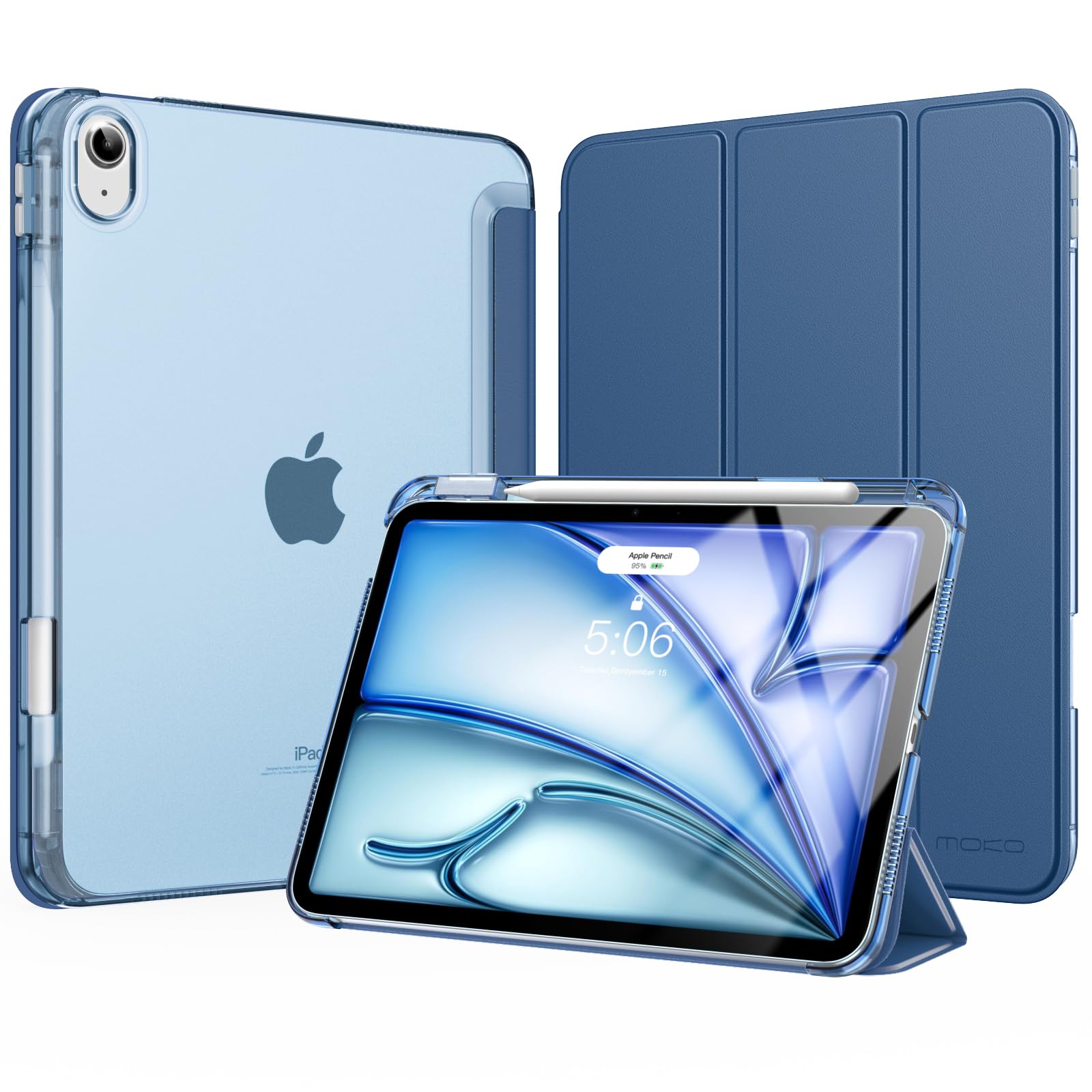 MoKo For IPad Air 11 Inch Case 7th/6th Generation M3/M2 2025/2024, IPad Air 5th/4th Gen Case 10.9 Inch 2022/2020 With Pencil Holder, Screen Protector, Lens Protector, Magnetic Multi Angle, Navy Blue