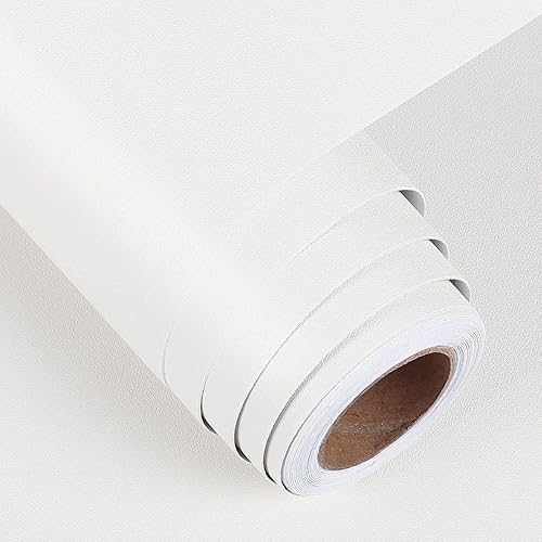 FunStick Papel tapiz blanco sólido de 36 x 200 pulgadas para pegar y despegar papel de contacto blanco mate papel de pared grueso extraíble