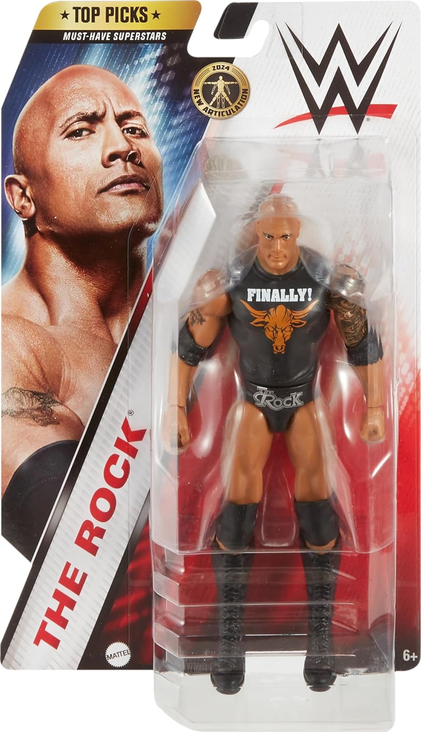 Mattel WWE Top Picks Action Figures, 6-inch Collectible The Rock with 10 Articulation Points & Life-Like Look
