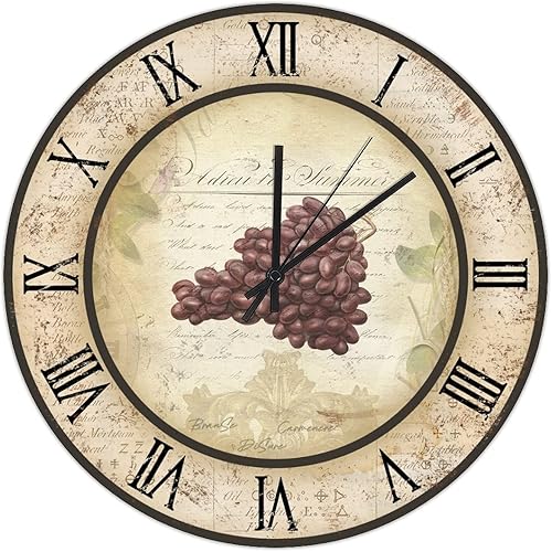 Reloj de pared grande de copa de vino de uva, reloj de pared grande de 10 pulgadas, silencioso sin tictac, funciona con pilas, relojes de pared