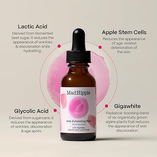 Miniatura 4 de Mad Hippie AHA Exfoliating Peel - Suero corrector de decoloración para cara, ácido láctico y ácido glicólico con péptidos, ácido hialurónico,