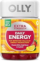 Vista 1 de OLLY Extra Strength Daily Energy Gummy, sin cafeína, 1000 mcg de vitamina B12, CoQ10, baya de goji, suplemento masticable para adultos, sabor a