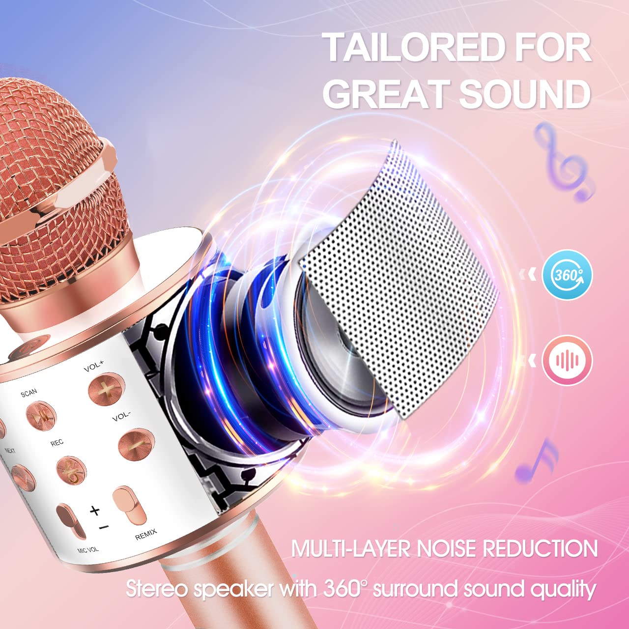 GeschenPark Microfono Bambino, Microfono Karaoke Bluetooth Senza Fili per Android/iPhone/iPad/Sony/PC - Giocattoli Giochi Bambina 4-12 Anni Regali di Natale Bambino