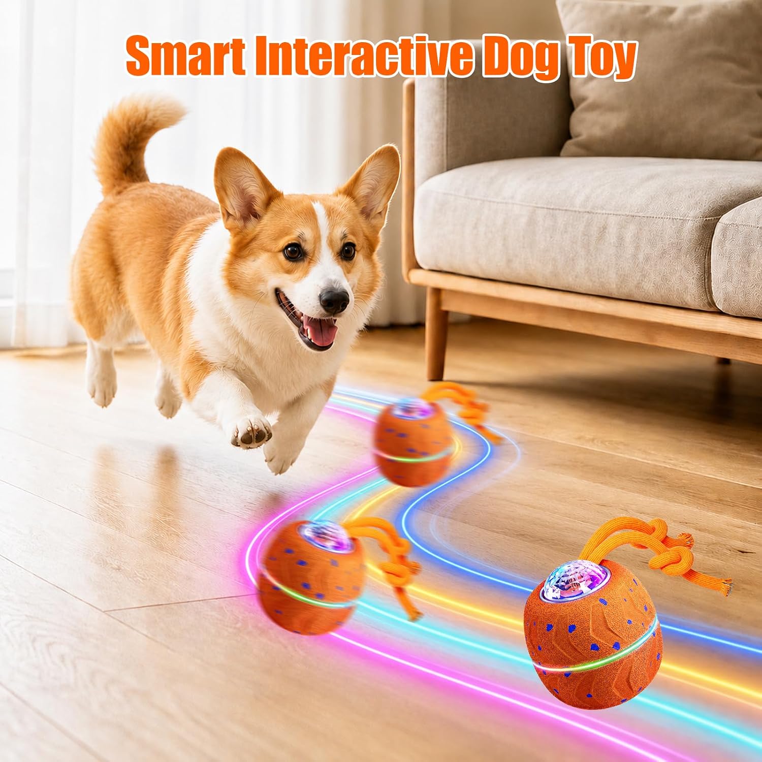 Smart Interactive Dog Toy Ball, Dog Enrichment Toys, Dog Barking Ball, E-TPU Material, Electric Automatic Moving and Rolling Dog Toy with Rope for Small, Medium, Large Dogs Boredom image 3