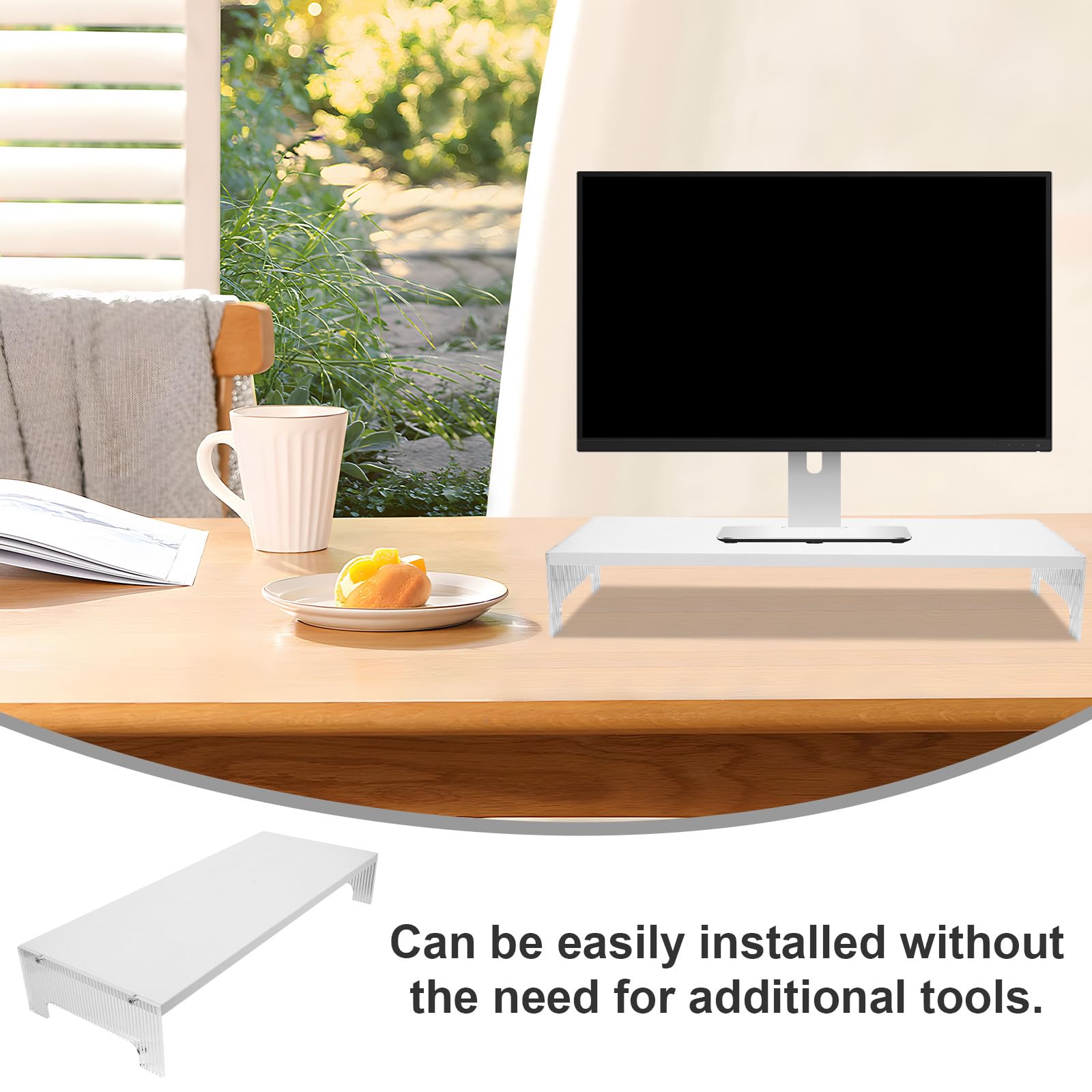 Supporto per Laptop e Monitor da Scrivania in Acrilico e Legno, Resistente alla Deformazione, Salvaspazio per Ufficio e Casa