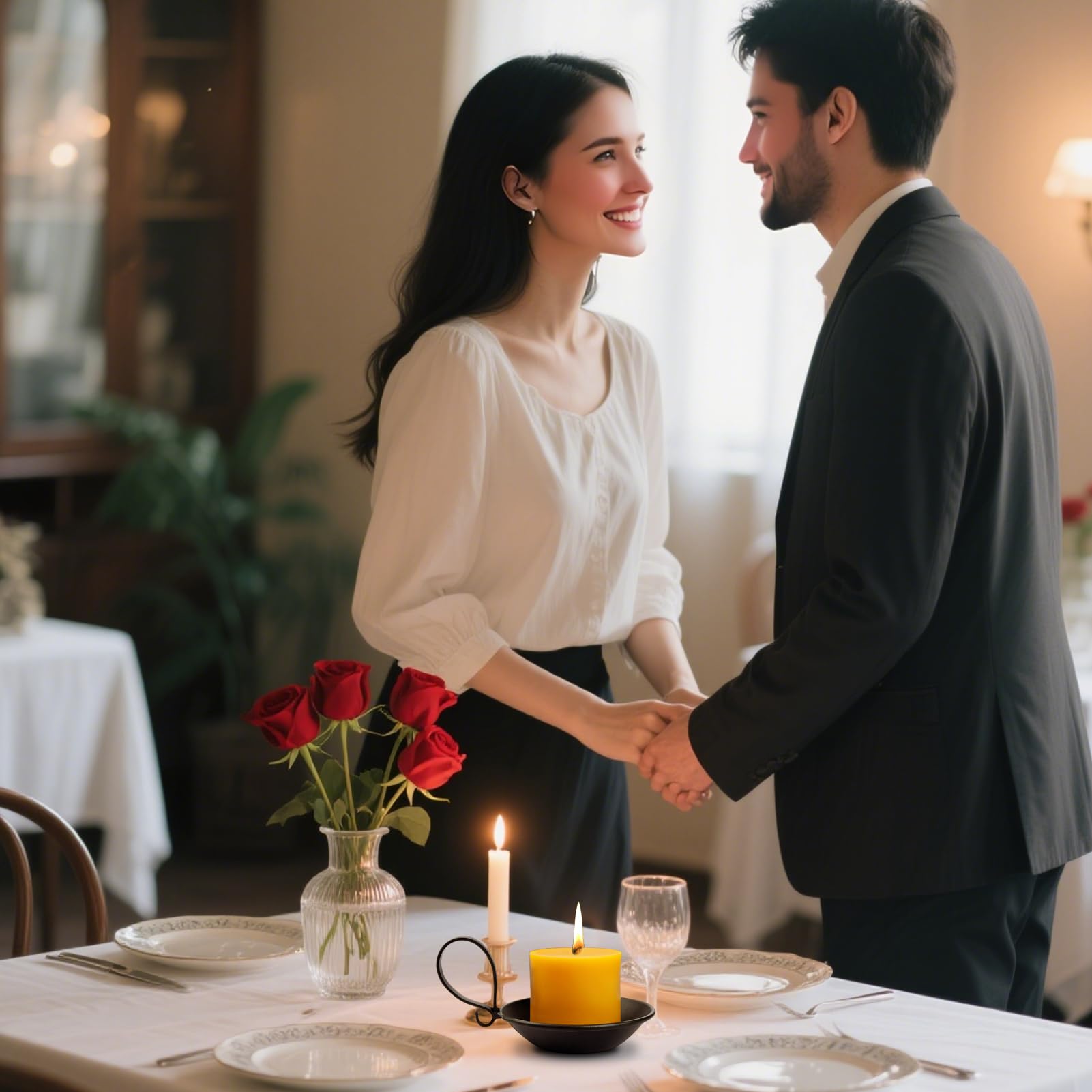 Soporte para Velas de Pilar de Hierro, Soporte clásico para Velas Negras, pequeño Cuenco para Mesa de Comedor, Posavasos para decoración de Bodas para Amigos, Amantes