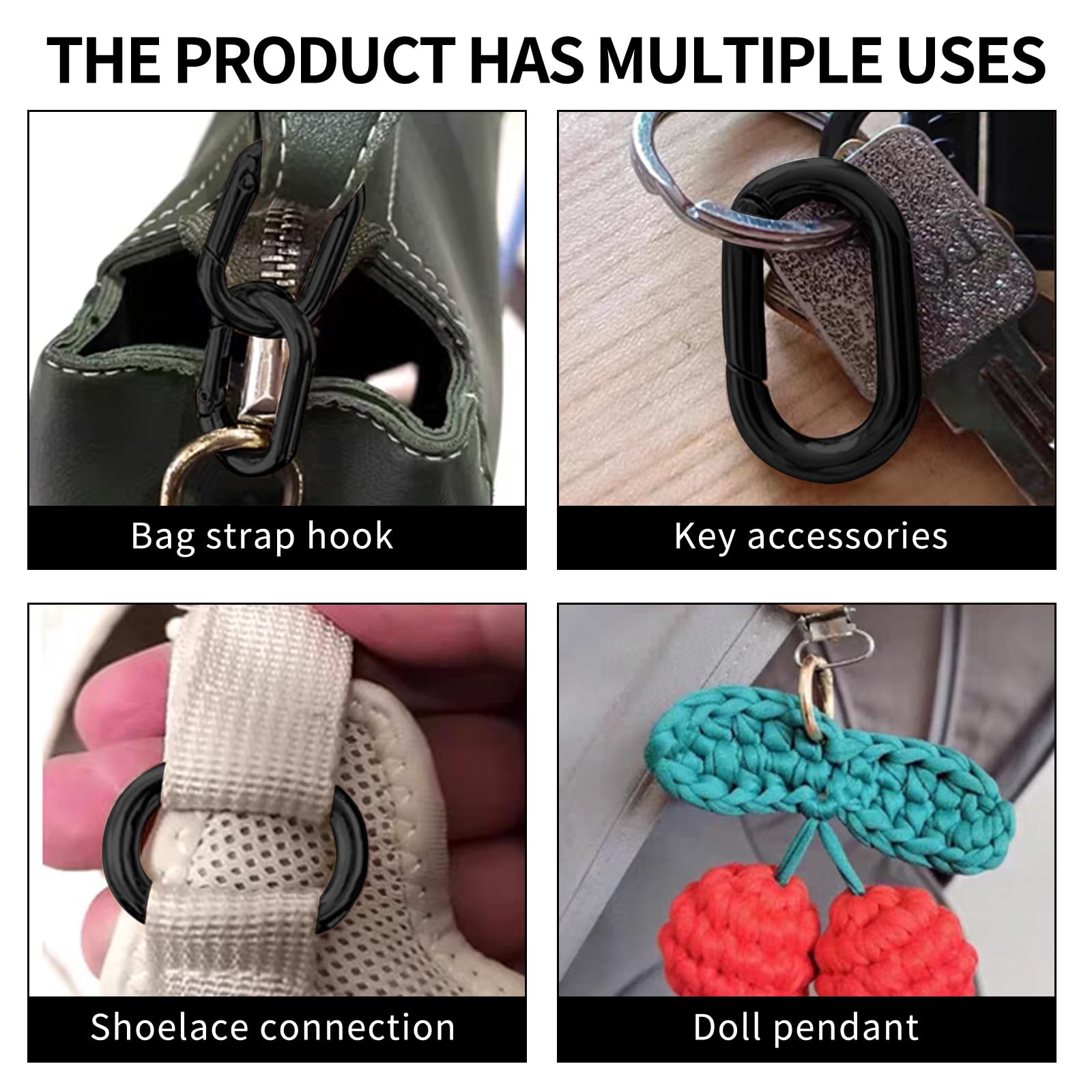 Lot de 12 mousquetons noirs et 12 anneaux porte-clés - Petits mousquetons - Pour porte-clés, accessoires de camping, portefeuilles, pièces de rechange - 5