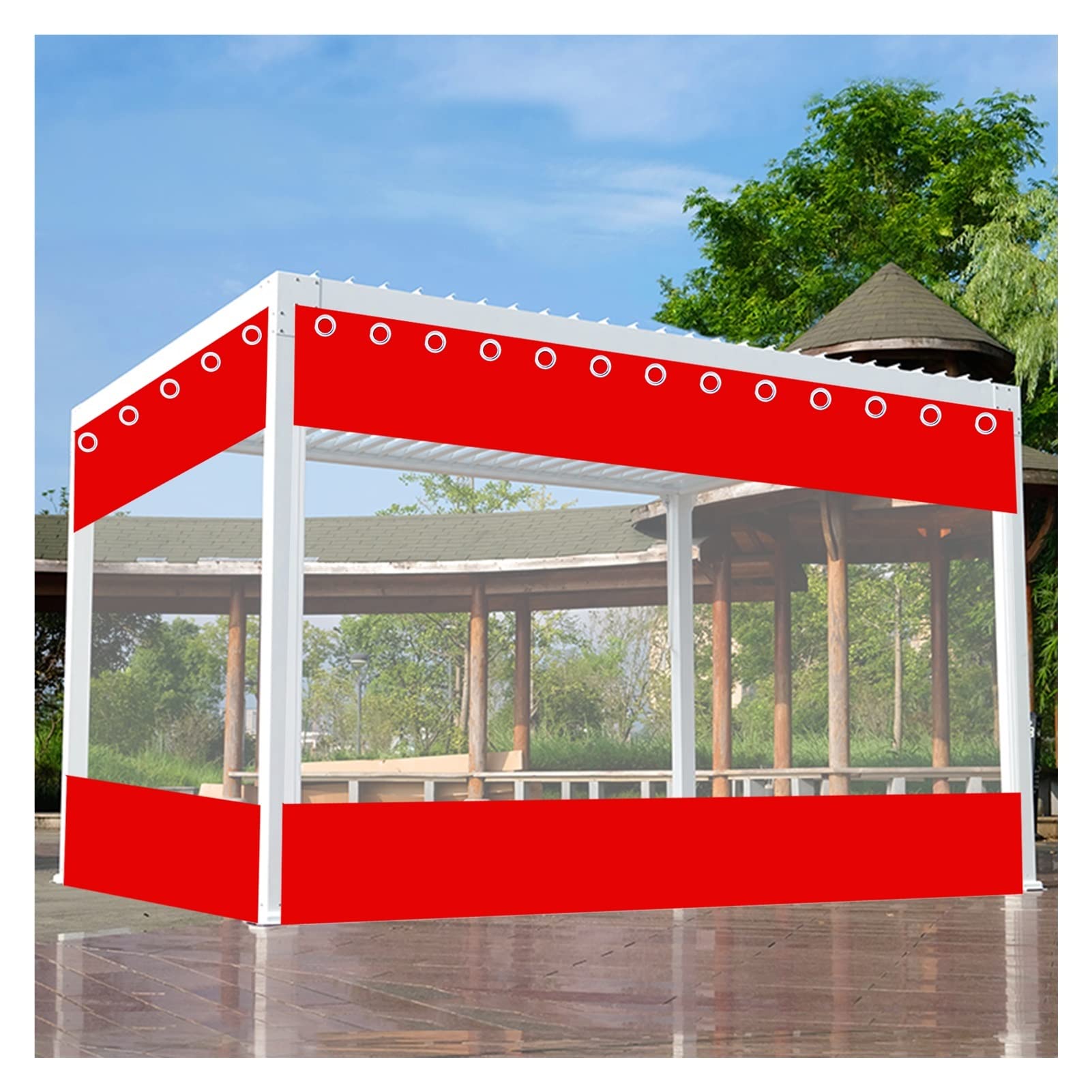 Wasserdichte transparente Vorhänge mit Ösen für Terrasse, Veranda, Dach, Pool und Garten, PVC-Pavillon, Seitenteile, 3 x 2,4 m, 64 Größen zur Auswahl