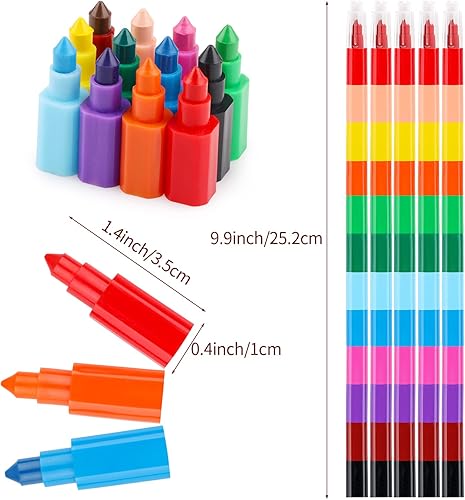 Miniatura 2 de Hxezoc 20 crayones apilables apilables para construir, coloridos recuerdos de fiesta, lápices de arco iris apilables para niños, escuela, oficina,