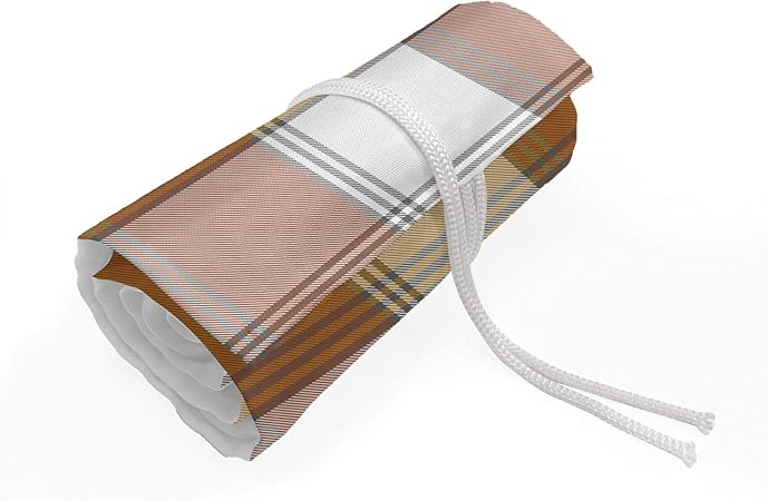 Amazon Com Lunarable Plaid Roll Up Pencil Holder Checkered Simplistic Pattern In Earth Tones Traditional Painting Drawing Pencils Case For Artists Students 72 Loops Cinnamon Beige Arts Crafts Sewing