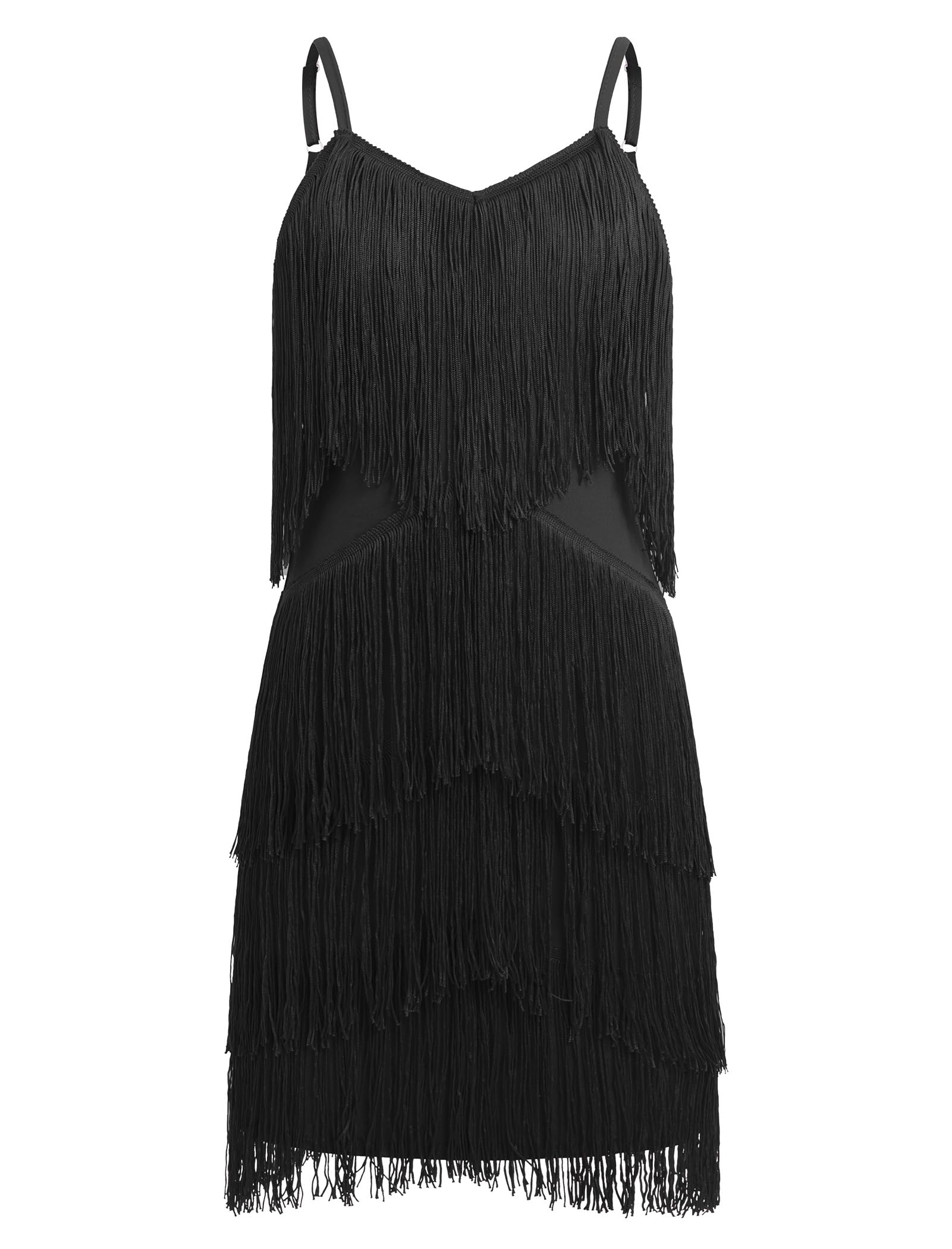 Latein-Tanzkleid für Mädchen, Fransenquaste, Ballsaal, Tanzkleidung mit verstellbaren Trägern, V-Ausschnitt, rückenfreies Kleid für Cha Cha, Samba, Rumba, Tangos und Tanzwettbewerbe
