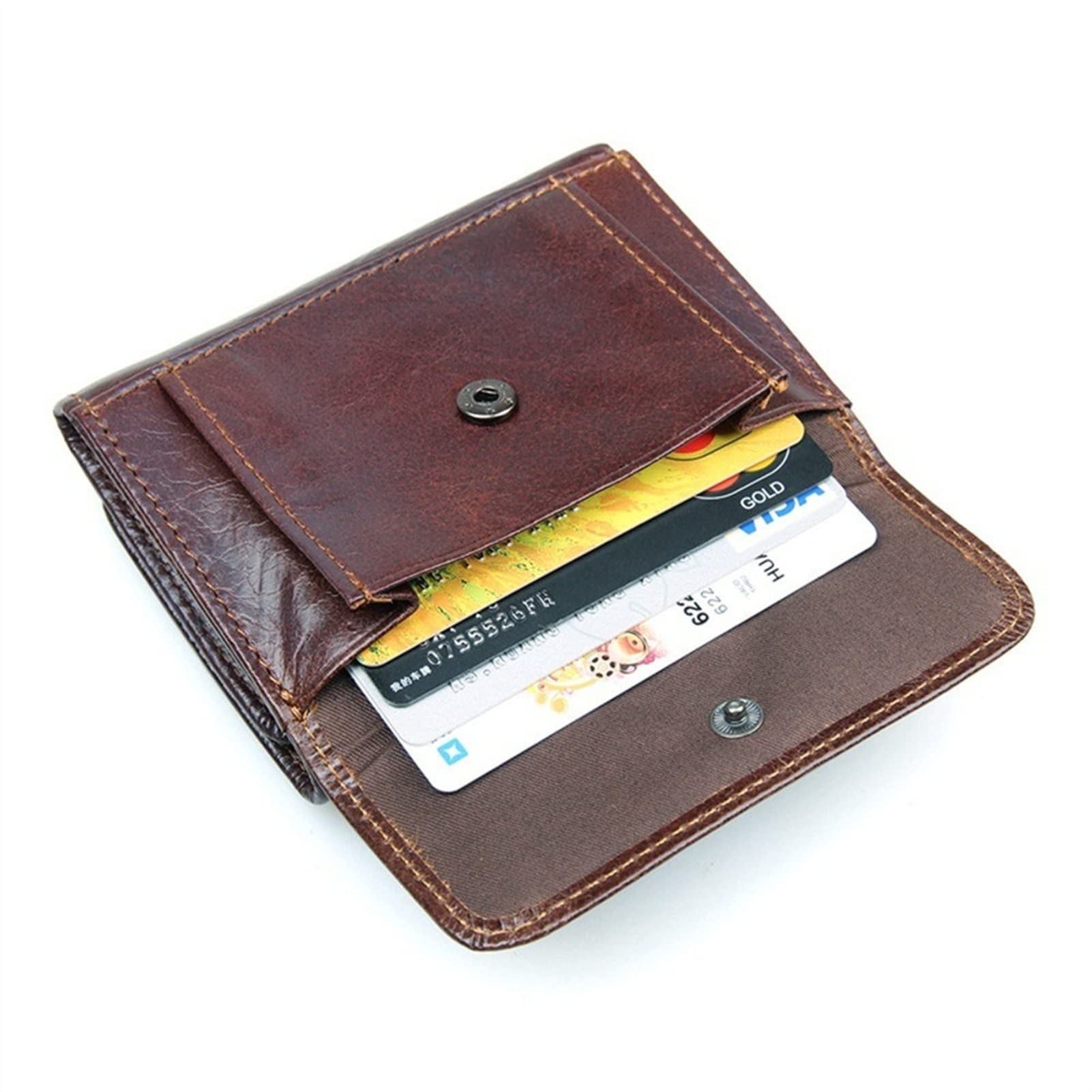 Portafoglio Uomo Con Protezione RFID, Elegante Trifold Breve Raccoglitore Degli Uomini Di RFID Di Sicurezza Di Blocco Vintage Pelle Bovina Portafoglio In Pelle 9 Supporto Carte Di Credito Tasca Della - Foto 4