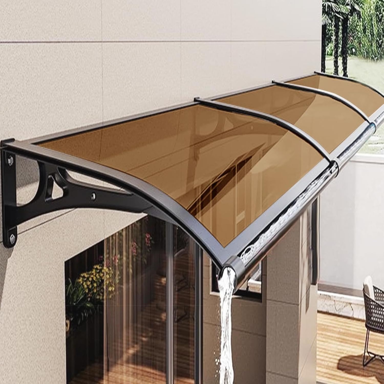 Aluminum & Polycarbonate Outdoor Canopy Awning Large PVC Window Cover Rain Guard Awning Weather Resistant Shelter A4 Size 80x160cm & Stylish Design