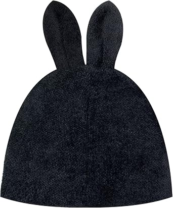 Women Knit Rabbit Ears Beanie Hats Solid Color Bunny Furry Plush Winter Cap