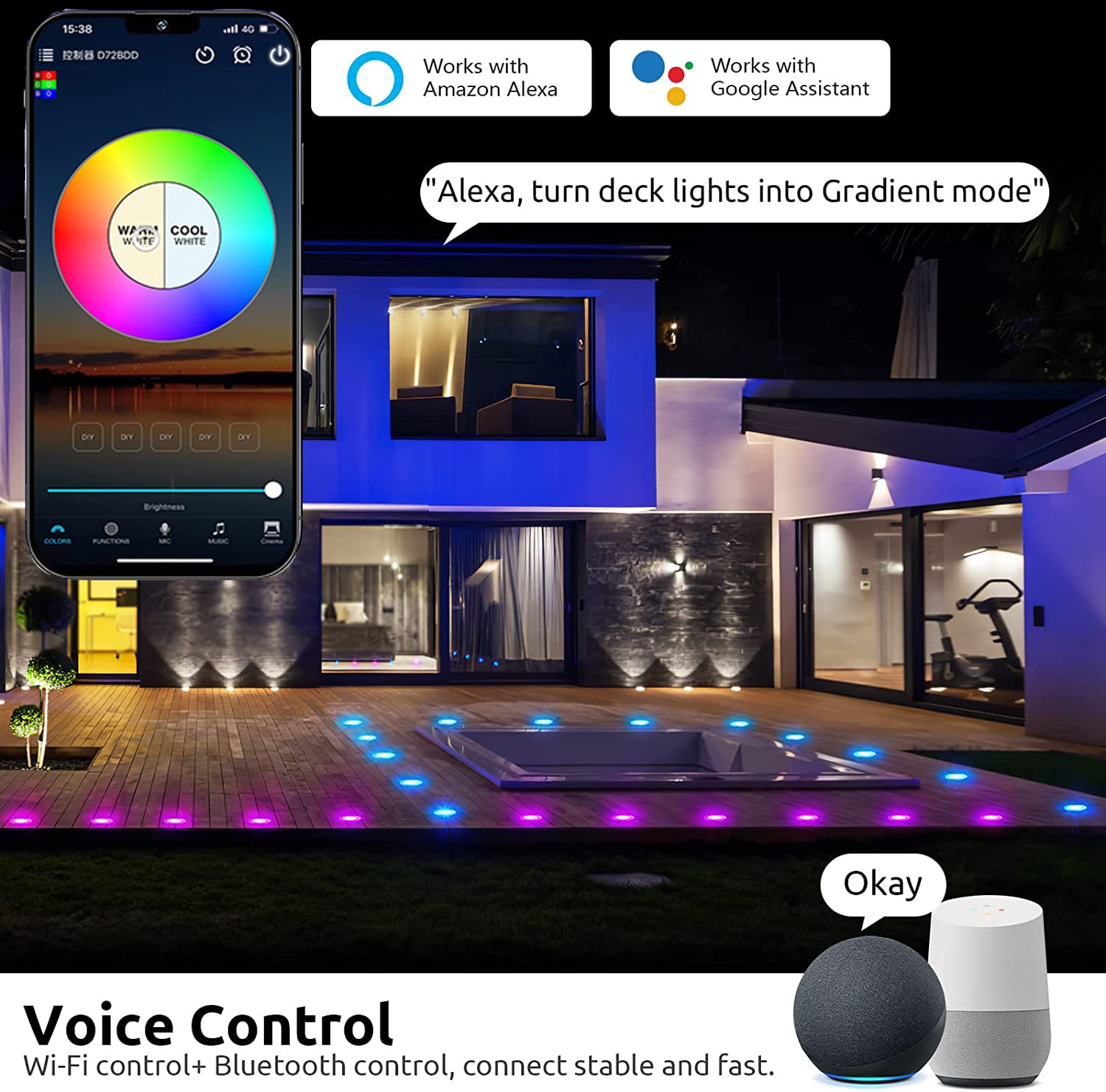 Lot de 30 Wifi RGBWW(RGB+Blanc Chaud) Spot Encastrable Exterieur Dimmable Spot led Extérieur Encastrable Fonctionne avec Alexa, téléphone intelligent Ø31mm 0.6W IP67 - 4