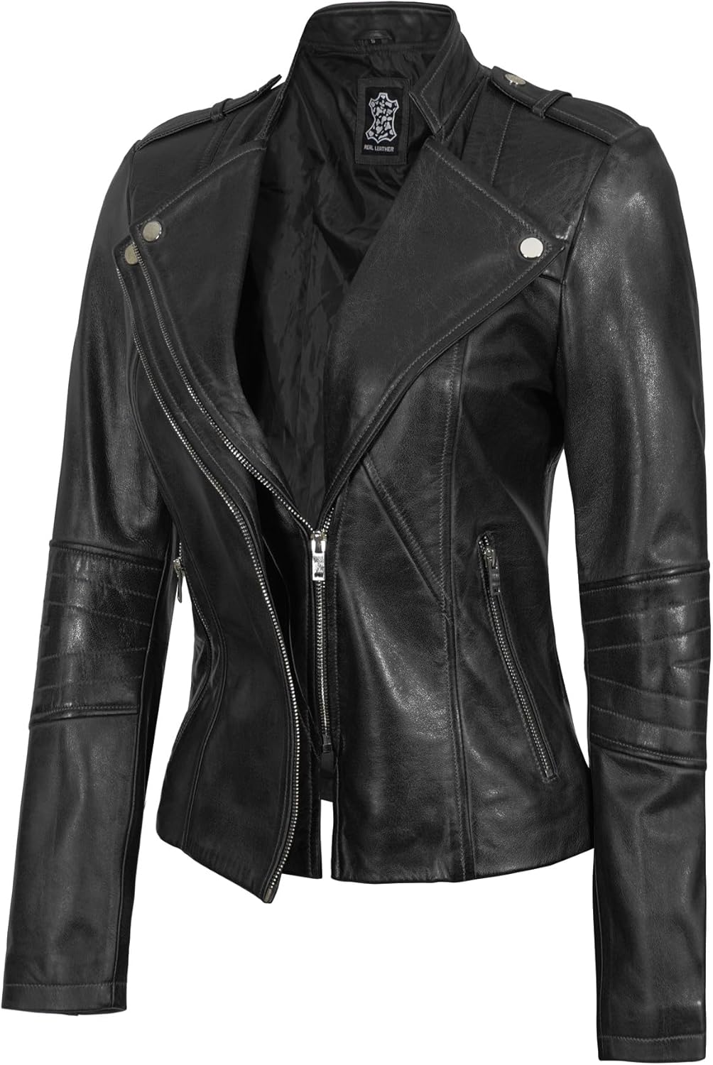 Decrum Womens Leather Jacket - Asymmetrical Style Casual Leather Jackets For Women