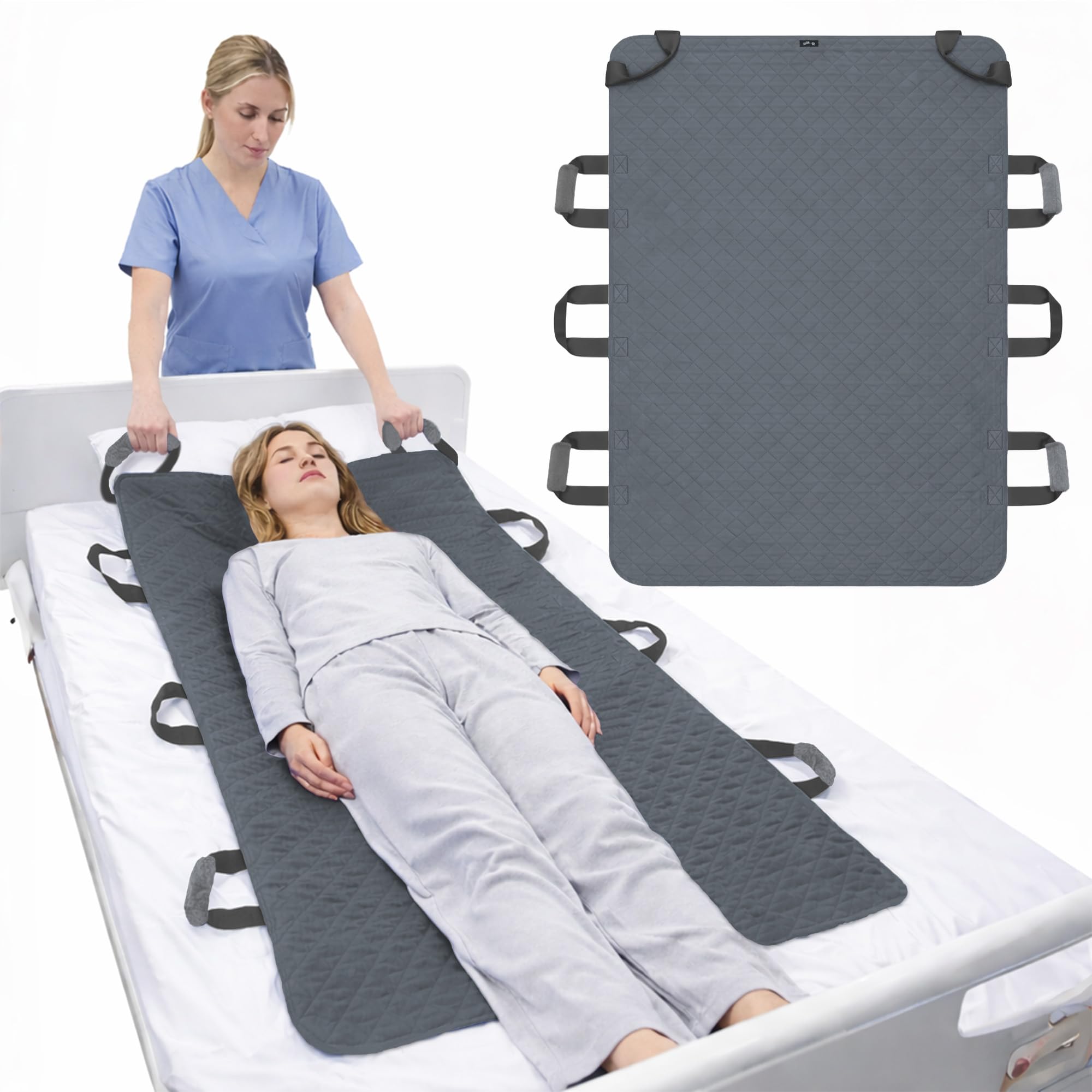 Washable Positioning Bed Pad with 8 Handles &amp; 4 Soft Handle Pads Waterproof