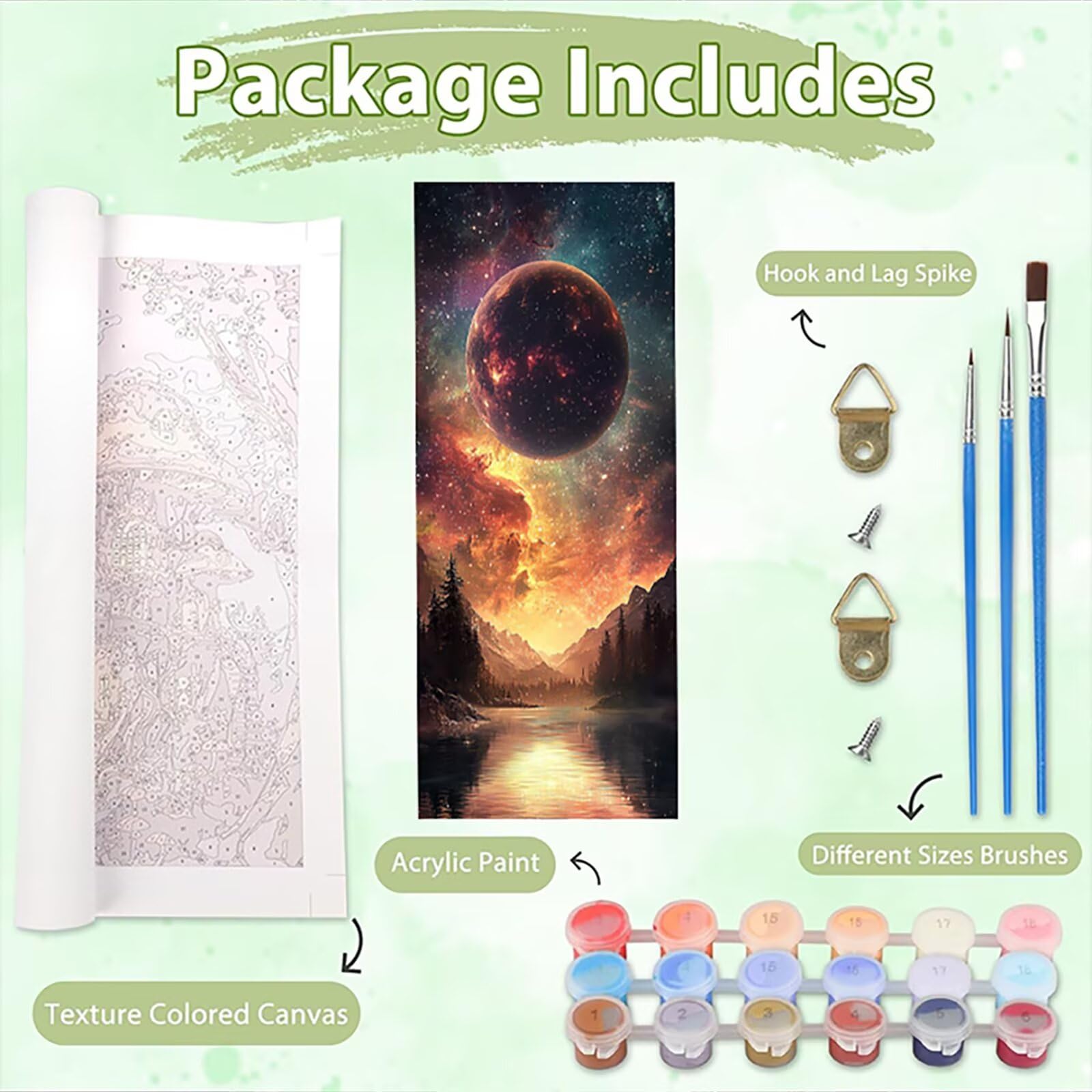Malen Nach Zahlen 50x150cm Leinwand Planeten Malen Nach Zahlen Erwachsene mit Ohne Rahmen, DIY Kreativ Set für Erwachsene mit Pinseln und Acrylfarbe, Zimmer Deko See Landschaft Geschenk, P0M-533