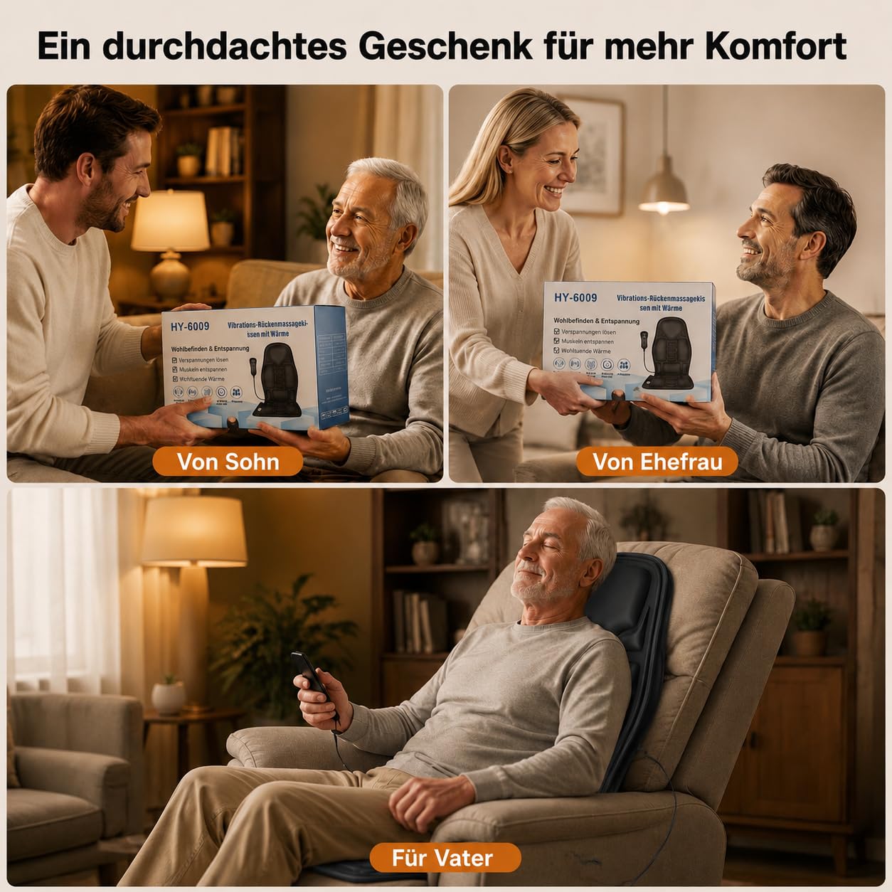 Massagesitzauflage mit Wärme,10 Vibrationsmotoren Massageauflage mit Vibration für Rücken und Nacken,Sitzkissen zur Entspannung,Rückenmassagegerät Hause Büro,Geschenke für Männer/Frauen/Mama