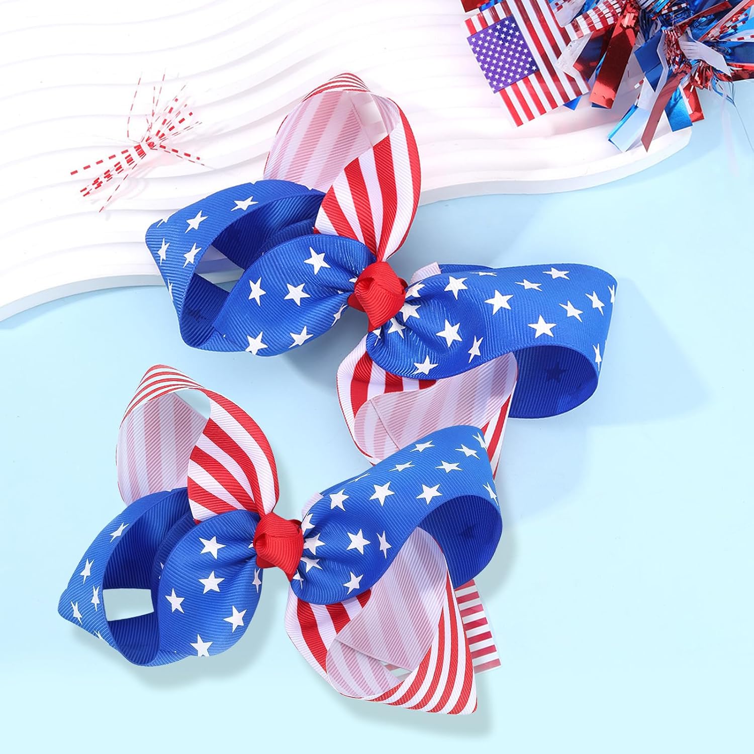 4th of July Hair Bows Clips, Patriotic Red White and Blue Hair Bow Accessories for Girls Cute Barrettes for Styling American Flag Stars and Stripes Design Party Favors Supplies image 5