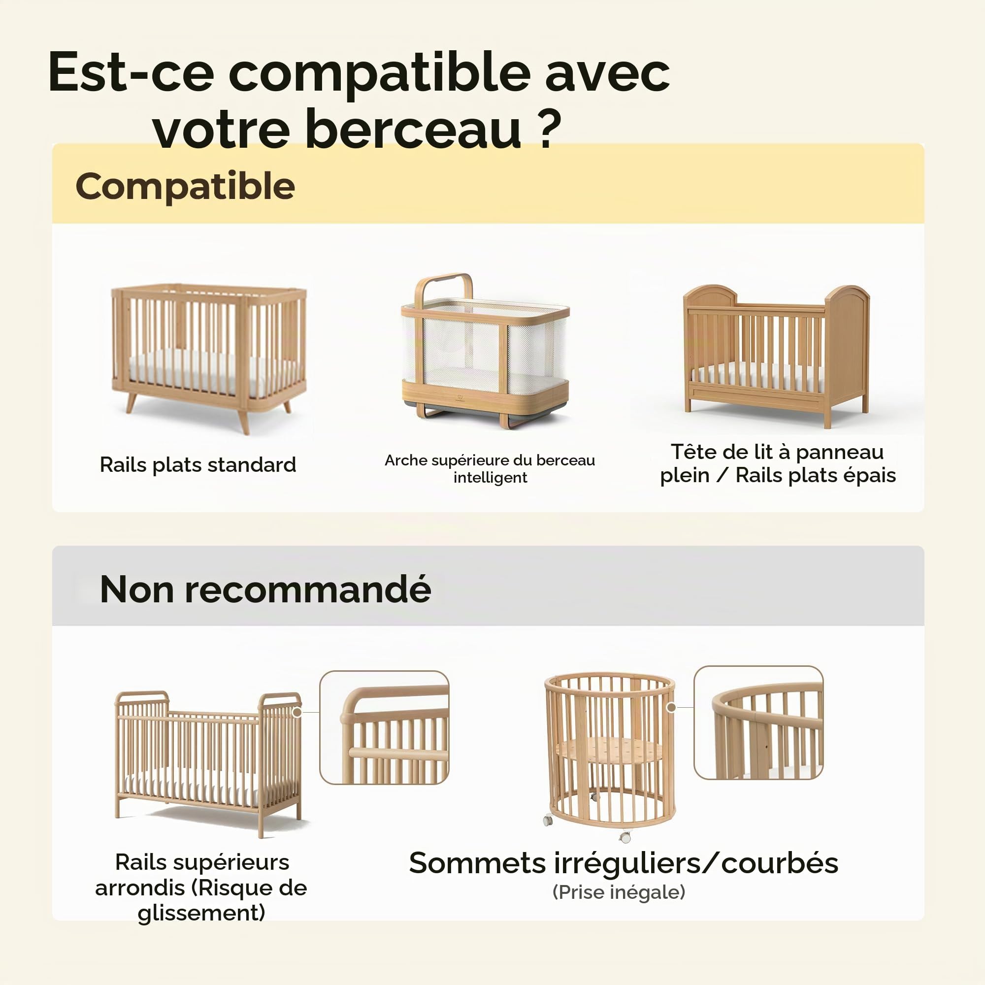 let's make Support mobile en bois pour lit de bébé, bras mobile réglable en hauteur et rotatif à 360° avec base incurvée étendue, accessoire de lit de bébés, décoration