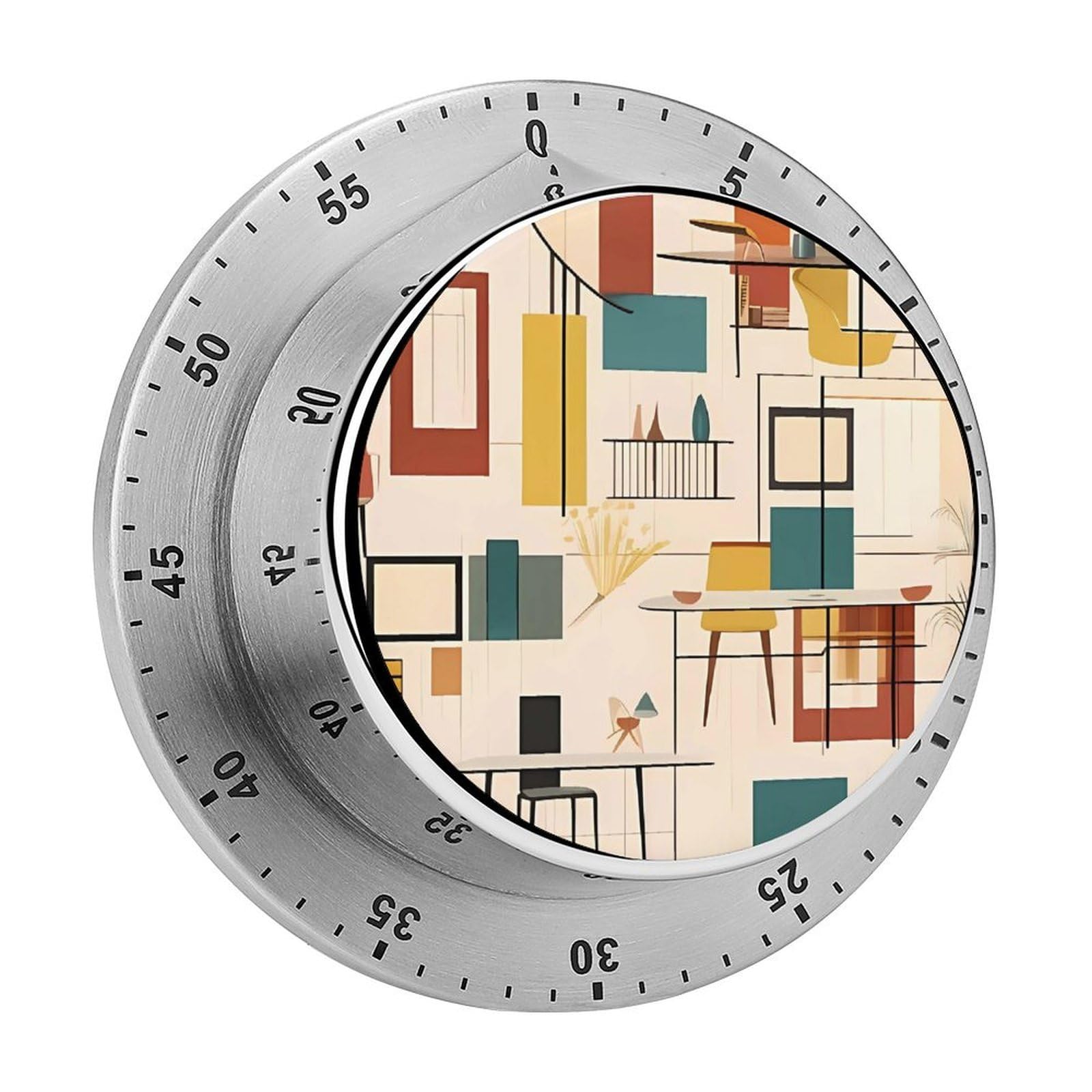 Mid Century Modern Timer Exquisite Stainless Steel Body Mechanical Desk Timers 60 Minutes Visual Countdown Timers with Magnetic Backing Loud Alarm Kitchen Timer for Cooking