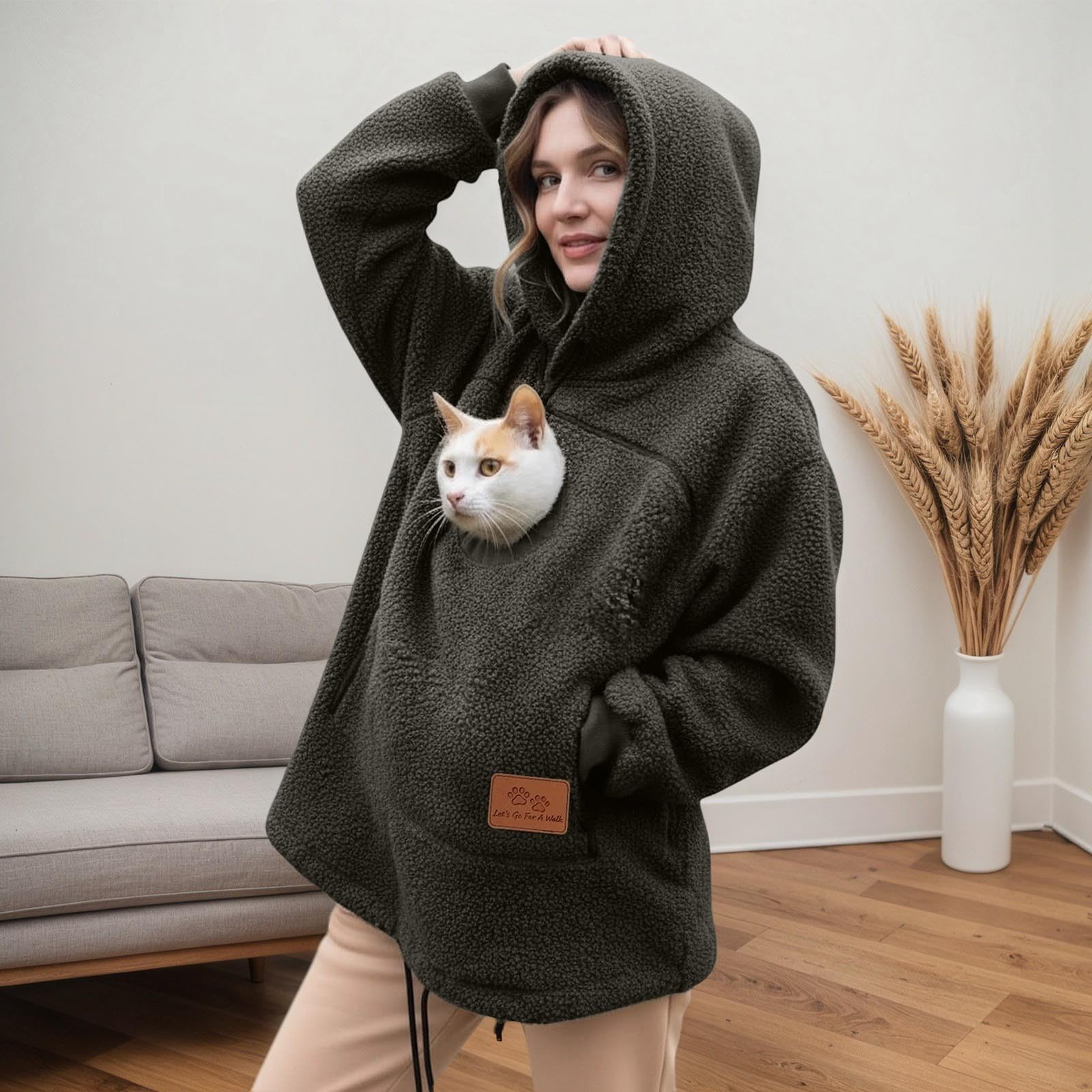 Generisch Katzen Pullover Damen Übergröße - Pullover mit Katzentasche Kuschelpullover Langärmeliges Hoodie mit Hundetasche Sweatshirts Niedlicher Haustierhalter Hoodies