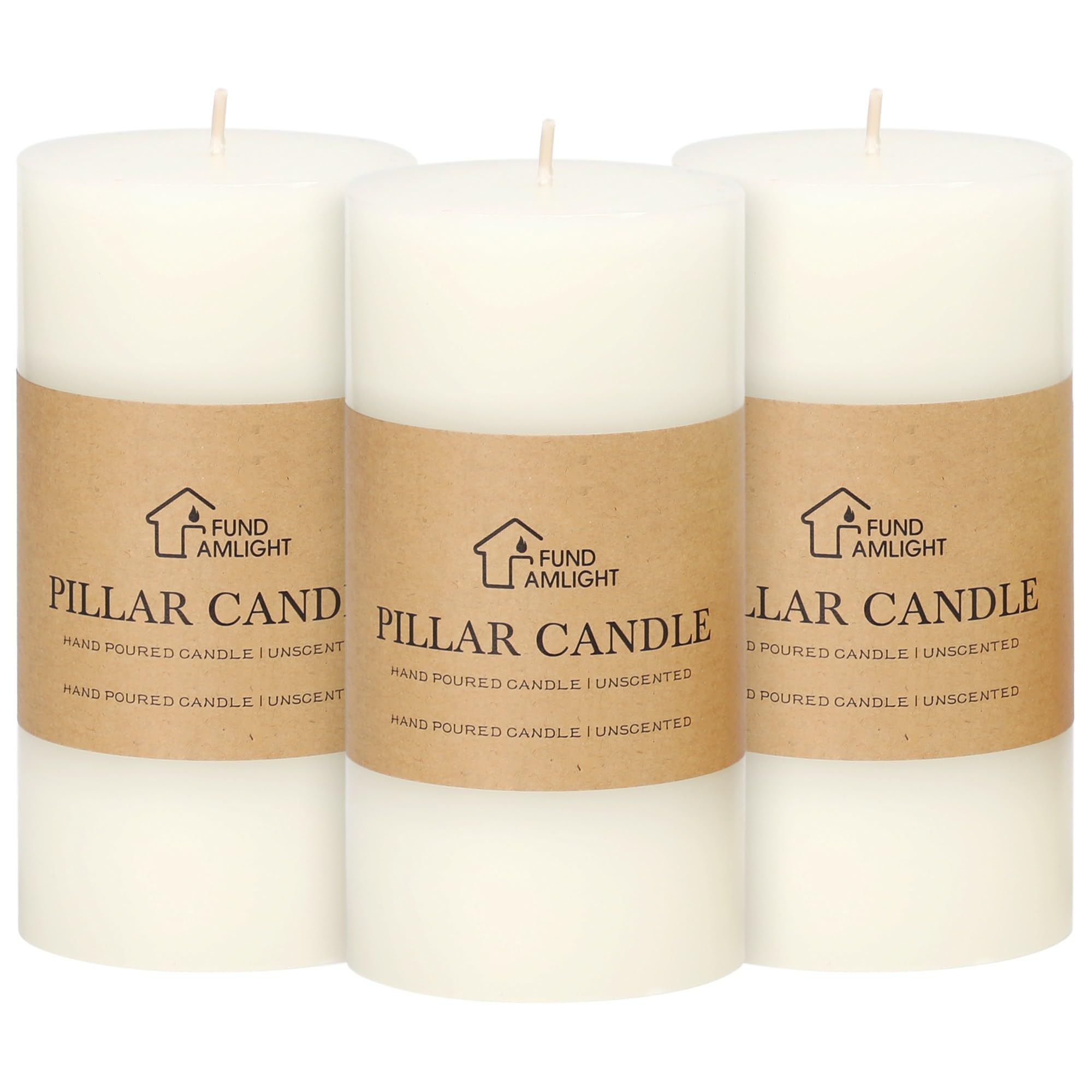 Set di 3 candele a pilastro 3 x 6, candele non profumate, candele a lunga durata, antigoccia, per decorazioni domestiche (bianco)