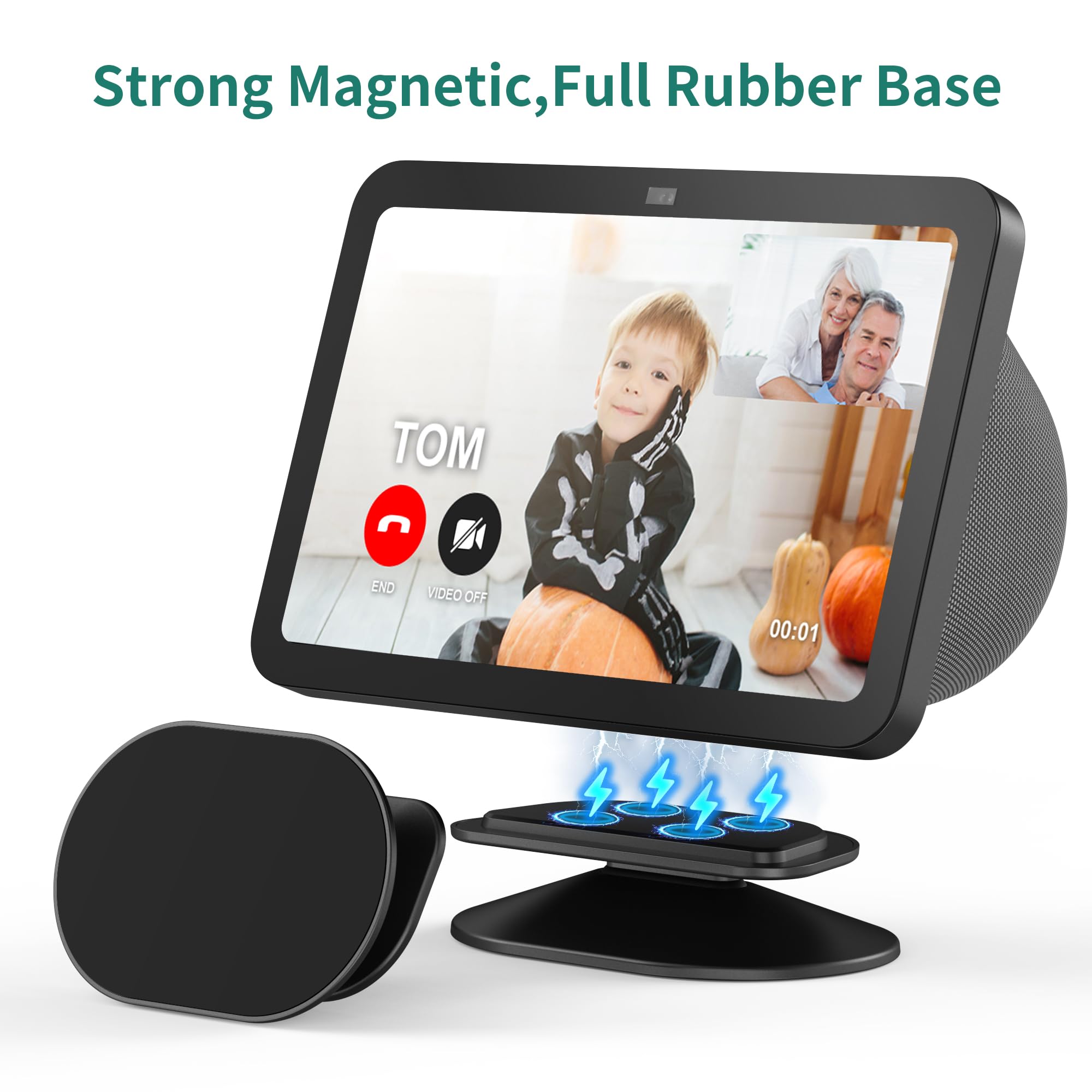 PlusAcc Stojak do Echo Show 8 (3. generacja) – regulowany uchwyt z funkcją przechylania i antypoślizgową podstawą, kompatybilny z modelami iPhone'ów (czarny)