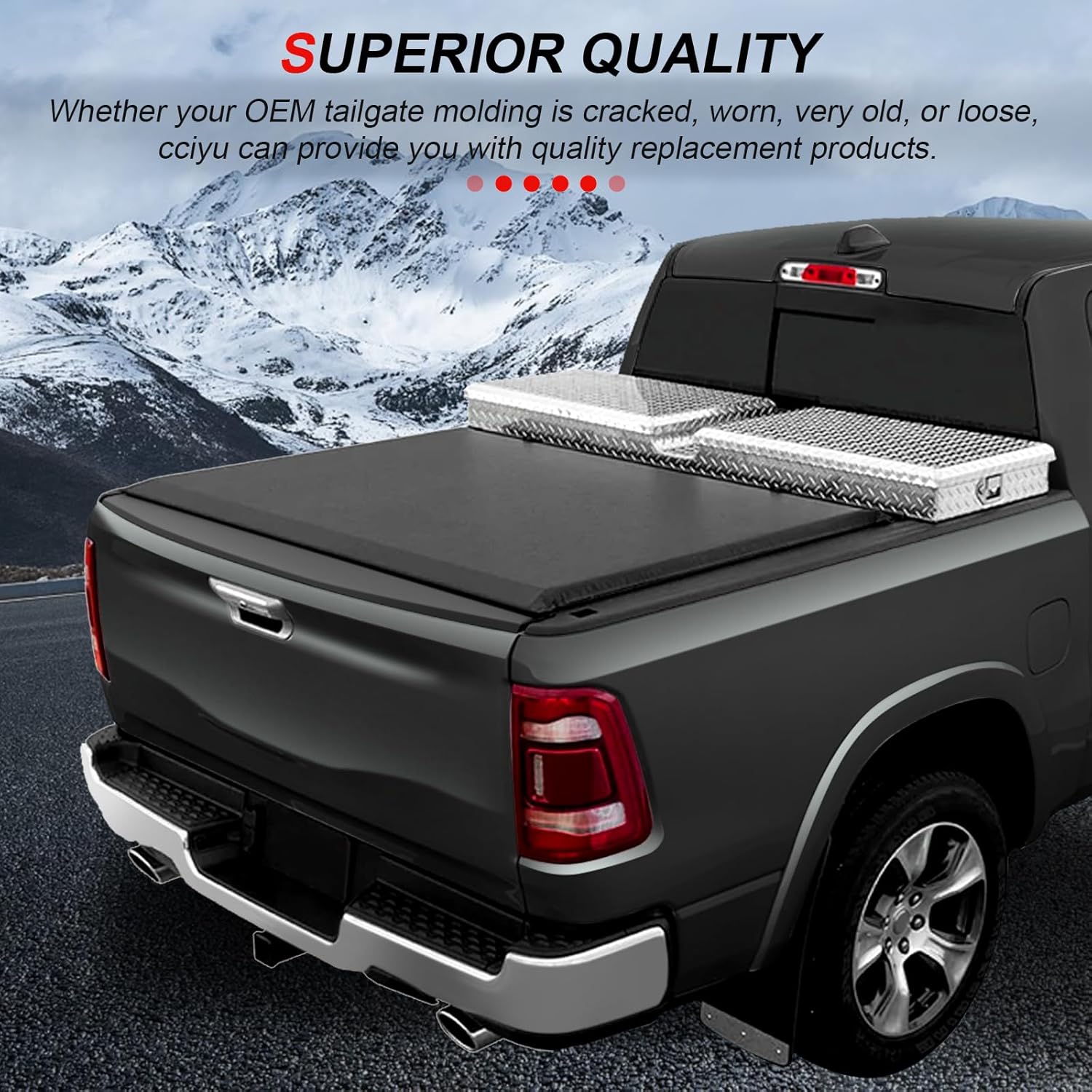 cciyu Tailgate Cap Molding CH1909100 Compatible with 2010-2018 for Dodge Ram 1500/2500/3500 Top Rear Tailgate Moulding Trim,Matte Black