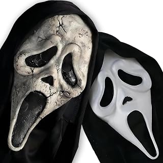 2 Piece Scream Mask, Ghostface Masks Costume Scary Creepy Fancy Mask Latex for Halloween Party Accessory for Adults