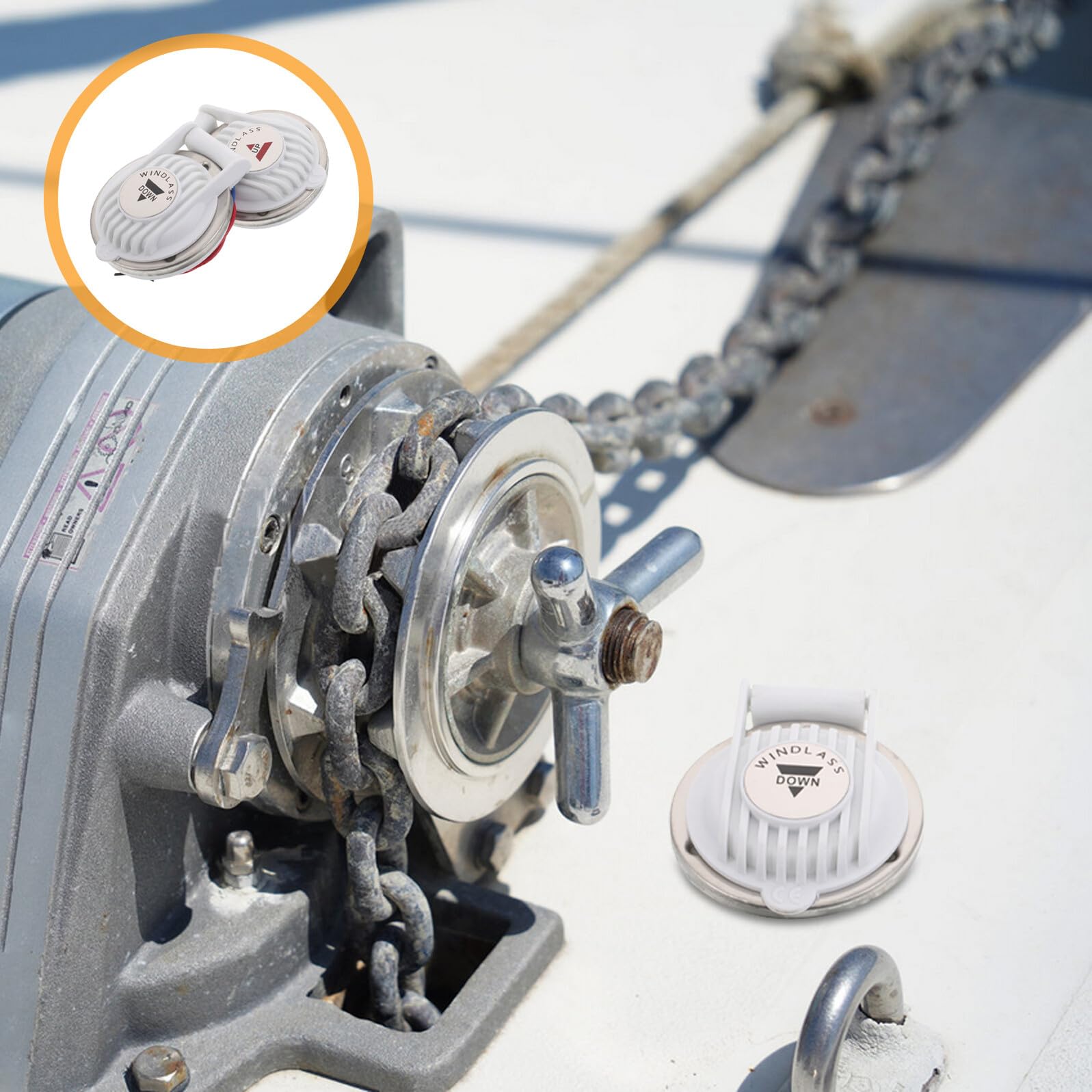Alasum Interrupteur Pied D’Ancre Marin, Commande de Guindeau Robuste, Kit 2 Pièces Blanc, Système de Contrôle D’ancrage pour Bateau de Pont, Accessoire Navigation de Plaisance,
