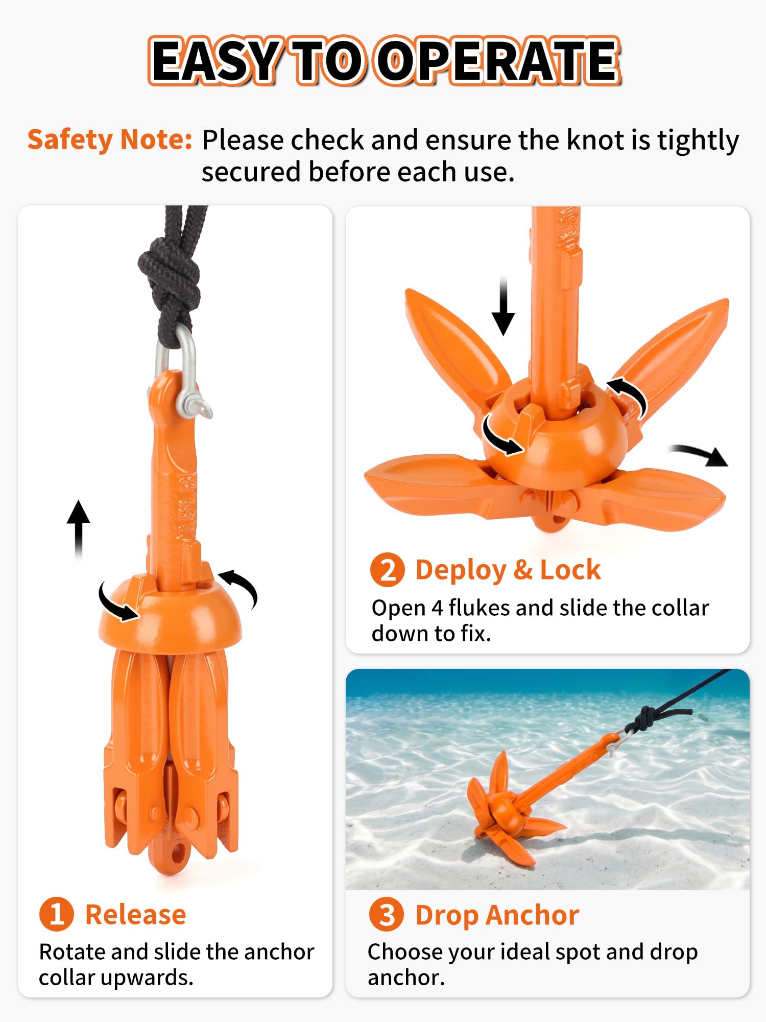 OULEME Folding Grapnel Anchor Kit - Boat & Watercraft -4 OULEME Folding Grapnel Anchor Kit - Boat & Watercraft -4
