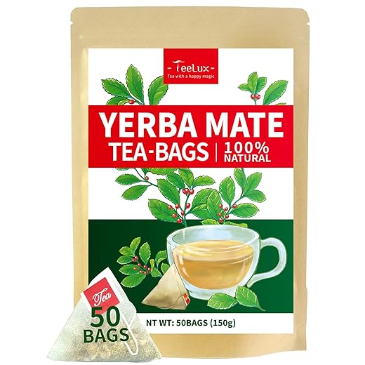 TeeLux Yerba Mate Tea Bags, 3g/bag, Unsmoked Yerba Mate Tea, Rich in Antioxidant, Hot & Iced Tea, 50 Count