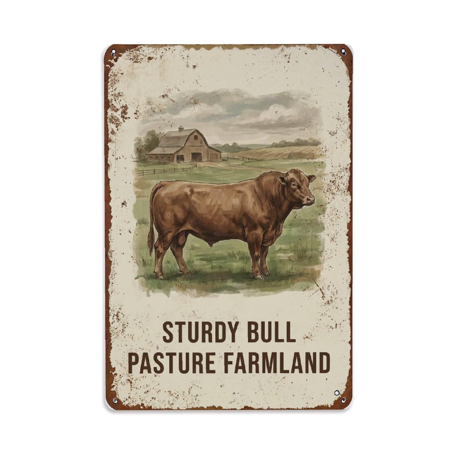 Sturdy Bull Pasture Farmland Strength Metal Tin Sign Plaque Wall Decor for Cafe, Club Bar, Office, Home Garden Metal Poster 8x12Inch