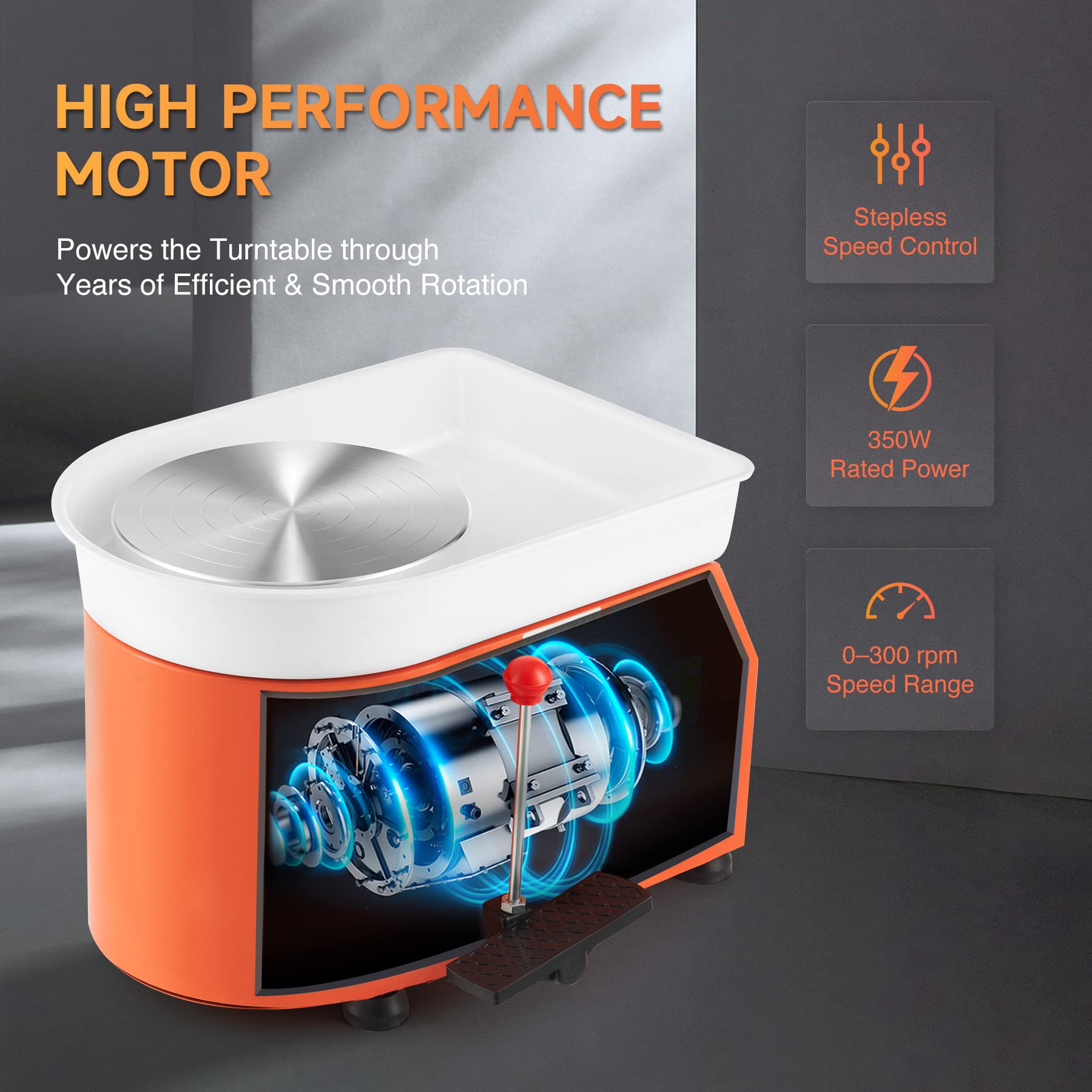 CREWORKS Torno de Alfarero 25cm Rueda de Cerámica con Mango Manual y Pedal de Pie 350W Máquina de Rueda de Cerámica Eléctrica Motorizada 300RPM Torno Alfareria Electrico para DIY Artesanía
