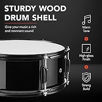 Vista 4 de Best Choice Products Juego completo de batería para adultos de 5 piezas con soportes de platillo, taburete, pedal de tambor, palos, piso Tom - negro