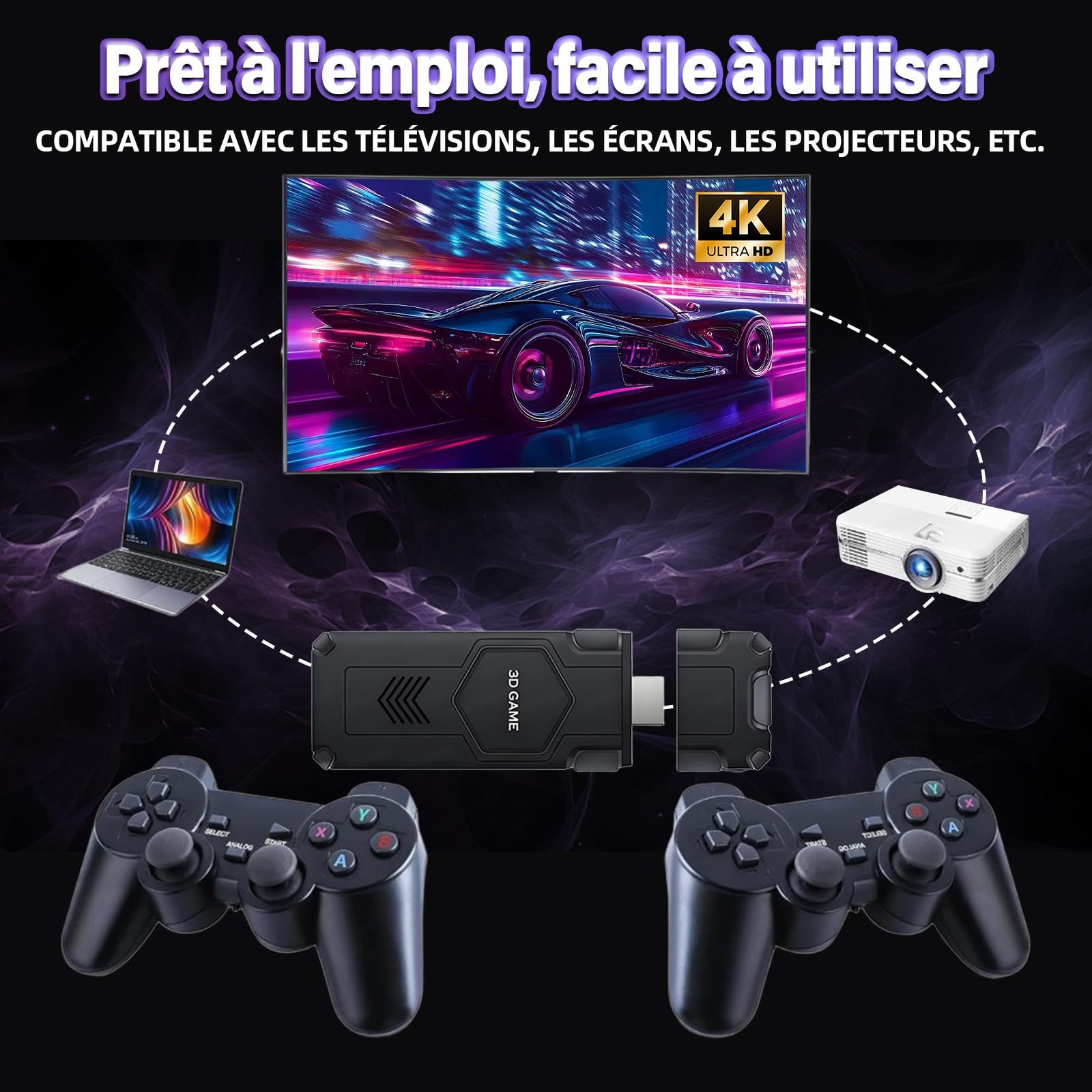 Y5 - Consola de videojuegos retro 4K, consola retrogaming de vídeo, compatible con 45+ emuladores, 2 mandos inalámbricos de 2,4 GHz, Gamepad Stick portátil Plug and Play para TV (128 GB)
