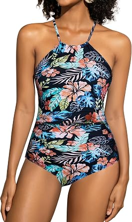 SHEKINI Womens Slimming Tummy Control High Neck One Piece Swimsuits Bathing Suit Swimwear for Teens Girls